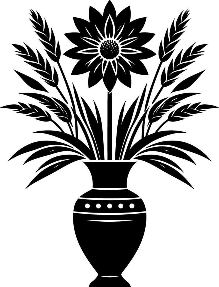 Black and white flower in vase vector