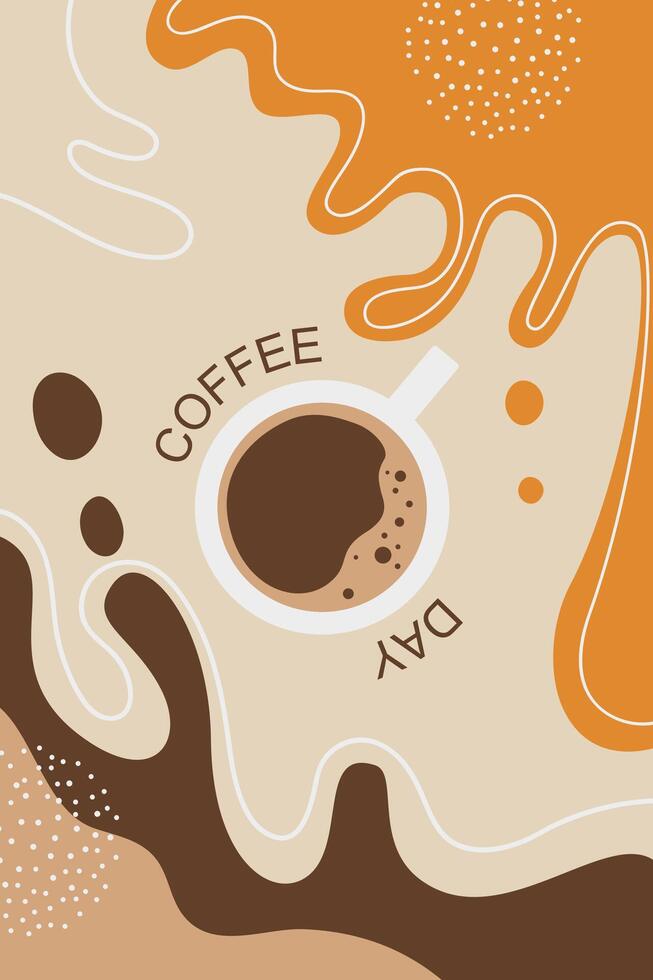 Coffee Day banner, October 1st holiday. Minimalistic vertical greeting in flat style for banner, poster, background. illustration. vector