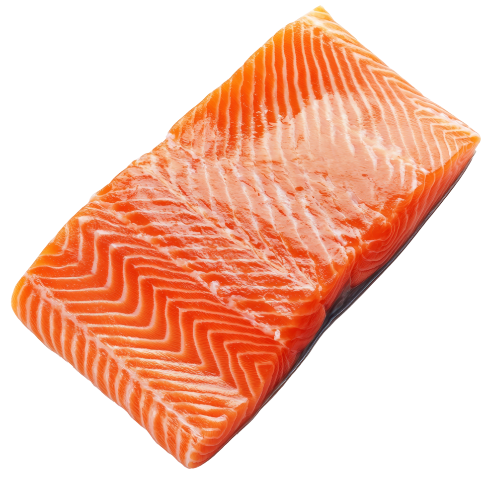 A vibrant, fresh salmon fillet showcases its rich color and texture, perfect for culinary creations or healthy meals, fresh salmon fish fillet on transparent background png