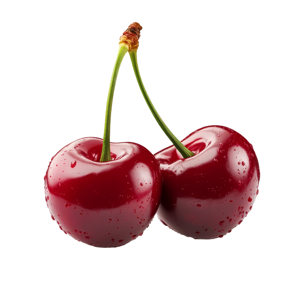 Two plump, red cherries with droplets of water, isolated against a clean transparent background, highlighting their freshness, Mandarin fruit isolated on trransparent png