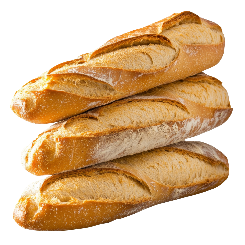 A delightful stack of warm baguettes presenting a crispy exterior and fluffy inside, perfect for any meal, group stack of baguette bread png