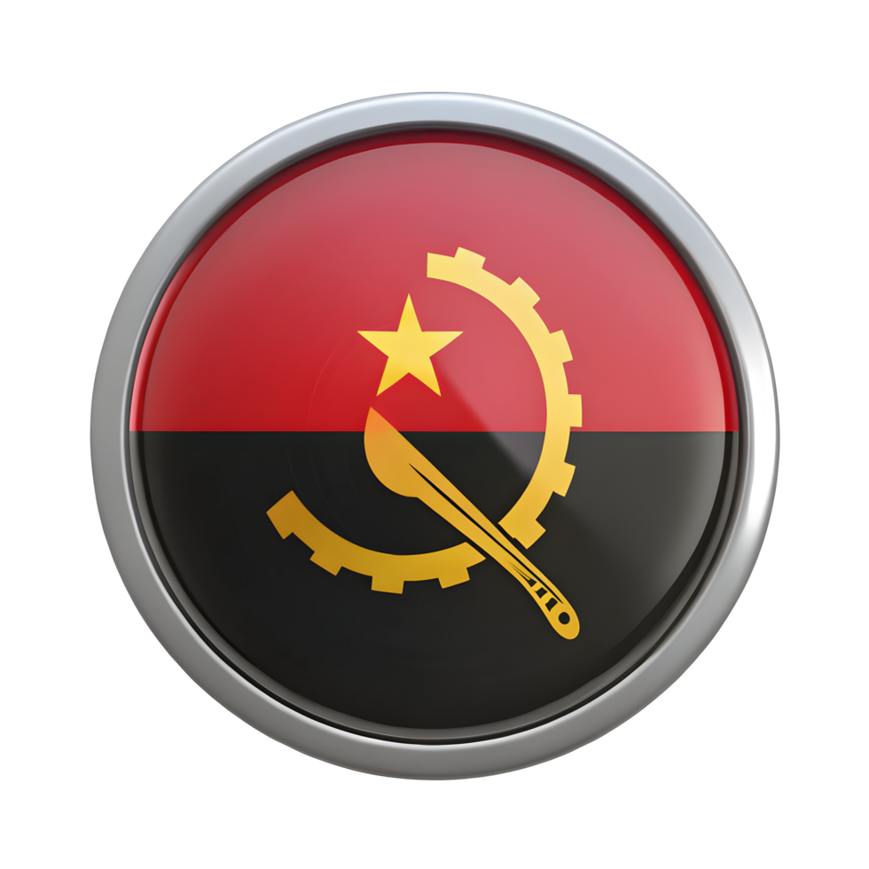 Detailed 3D Angola Flag Icon in a Circle Shape for Graphic Design and Educational Purposes png
