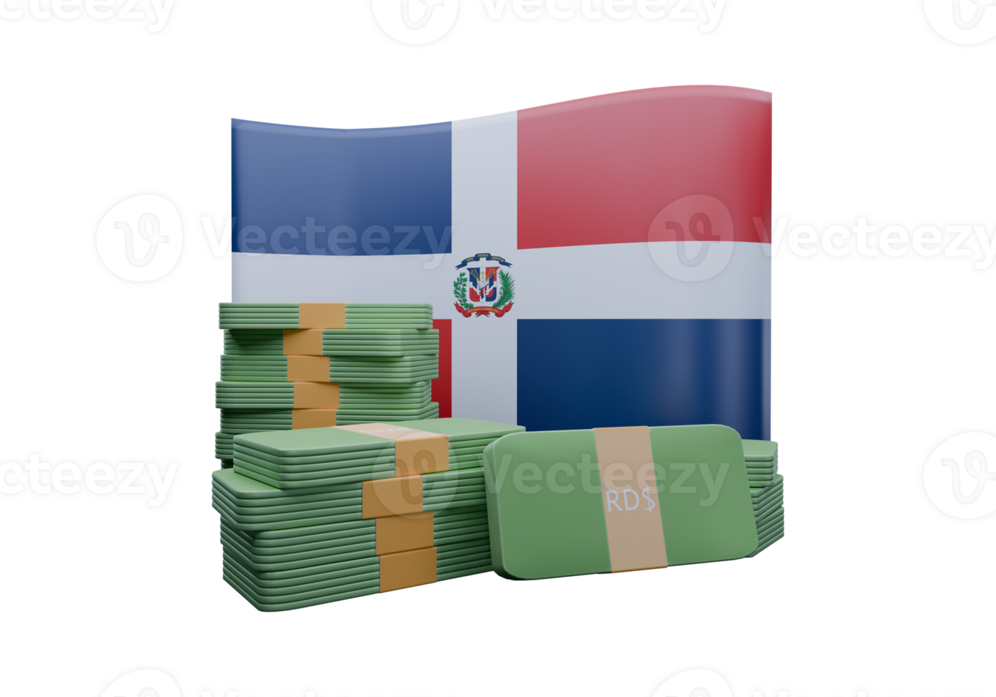 Incomparable 3D render illustration of Dominican Republic flag and currency called Peso png