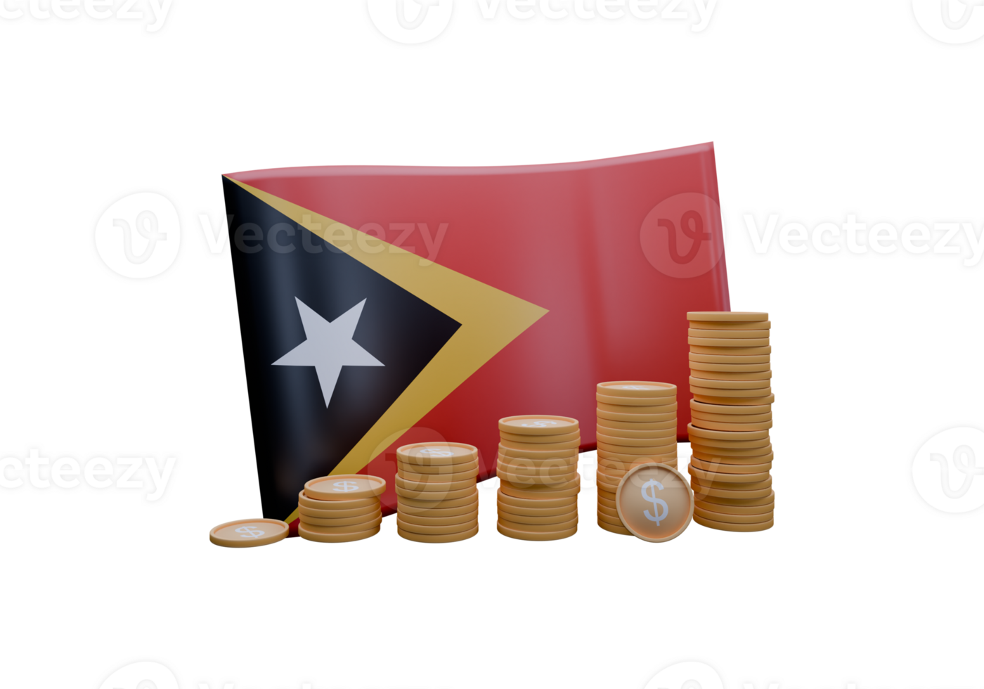 Immaculate 3D render illustration of East Timor flag and currency called Dollar png