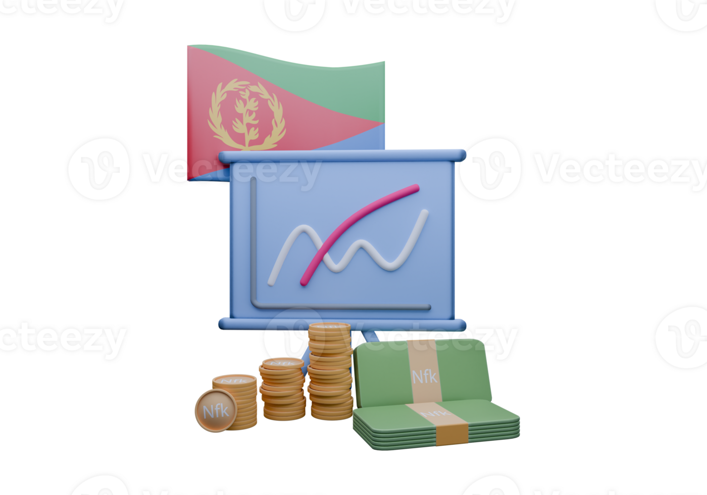 Dazzling 3D render illustration of Eritrea flag and currency called Nakfa png