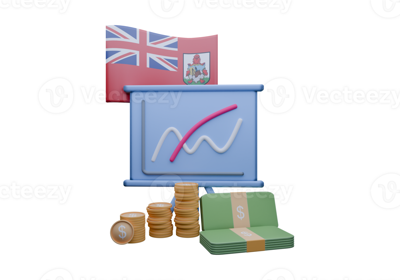 Incredible 3D render illustration of Bermuda flag and currency called Dollar png