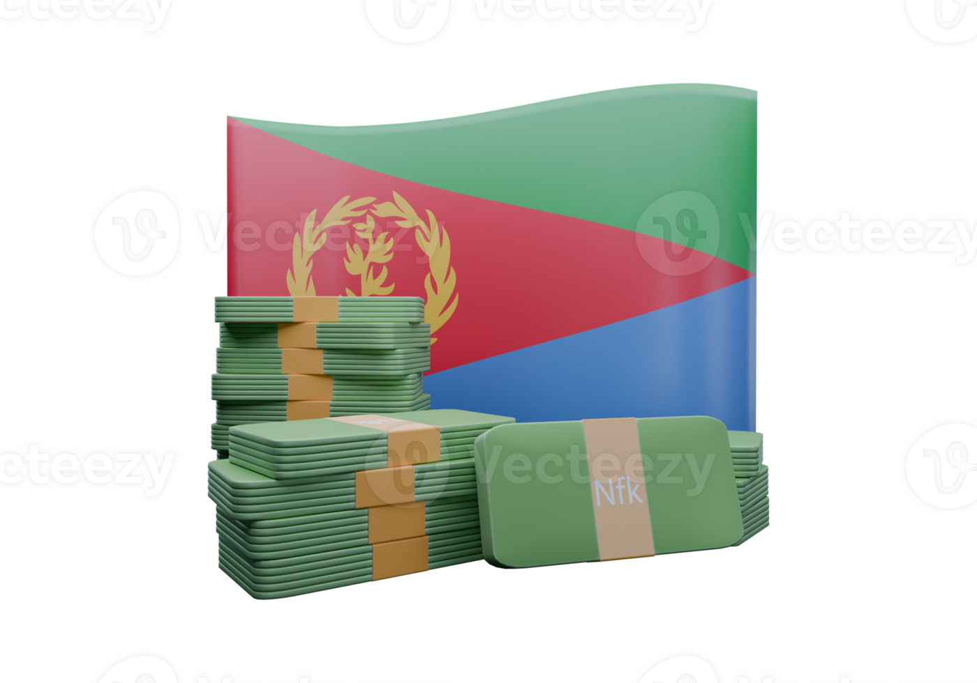 Delightful 3D render illustration of Eritrea flag and currency called Nakfa png