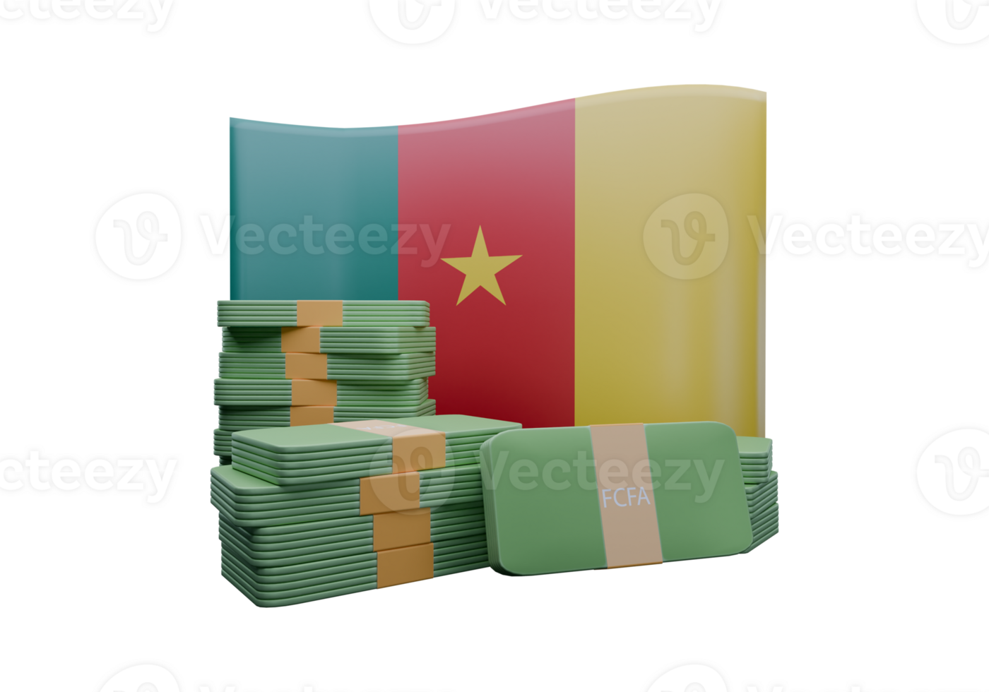 Charming 3D render illustration of Cameroon flag and currency called CFA Franc png