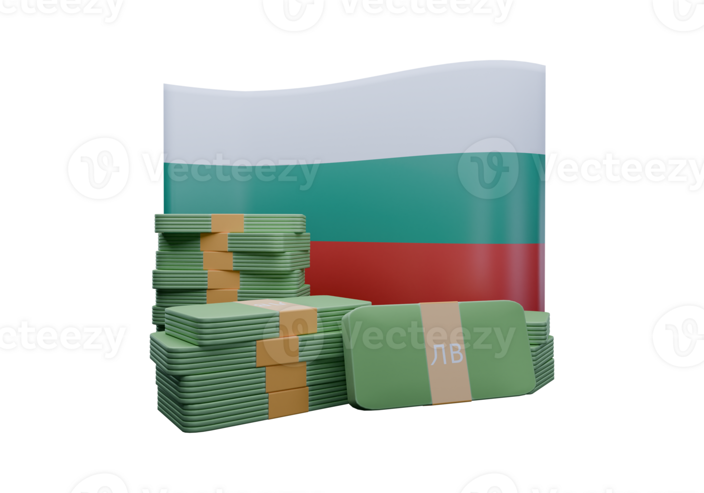 Divine 3D render illustration of Bulgaria flag and currency called Lev png