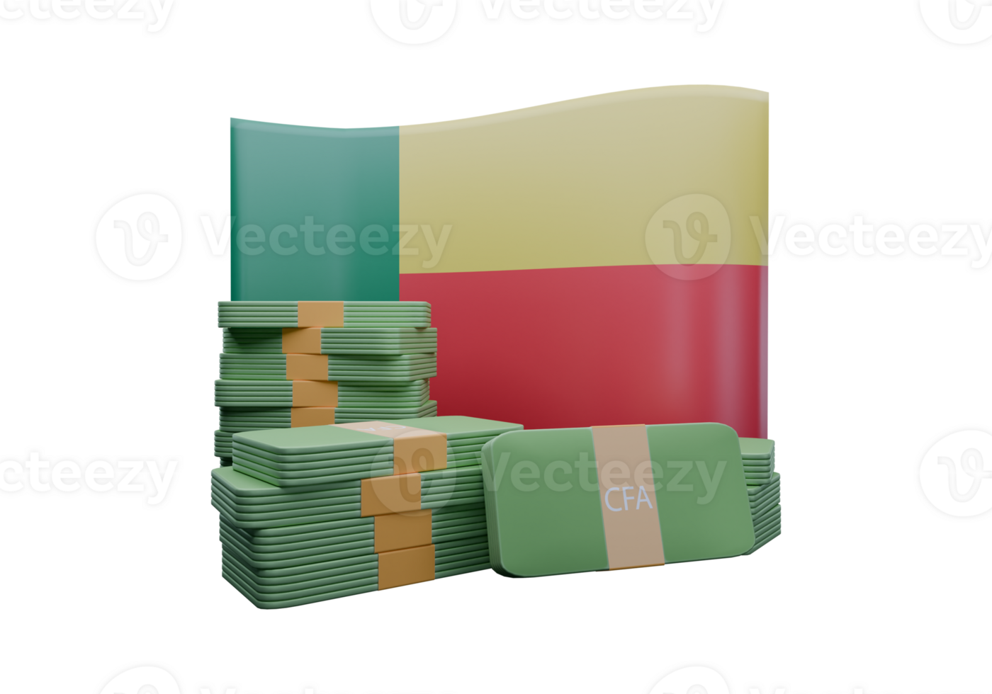 Iridescent 3D render illustration of Benin flag and currency called Franc png