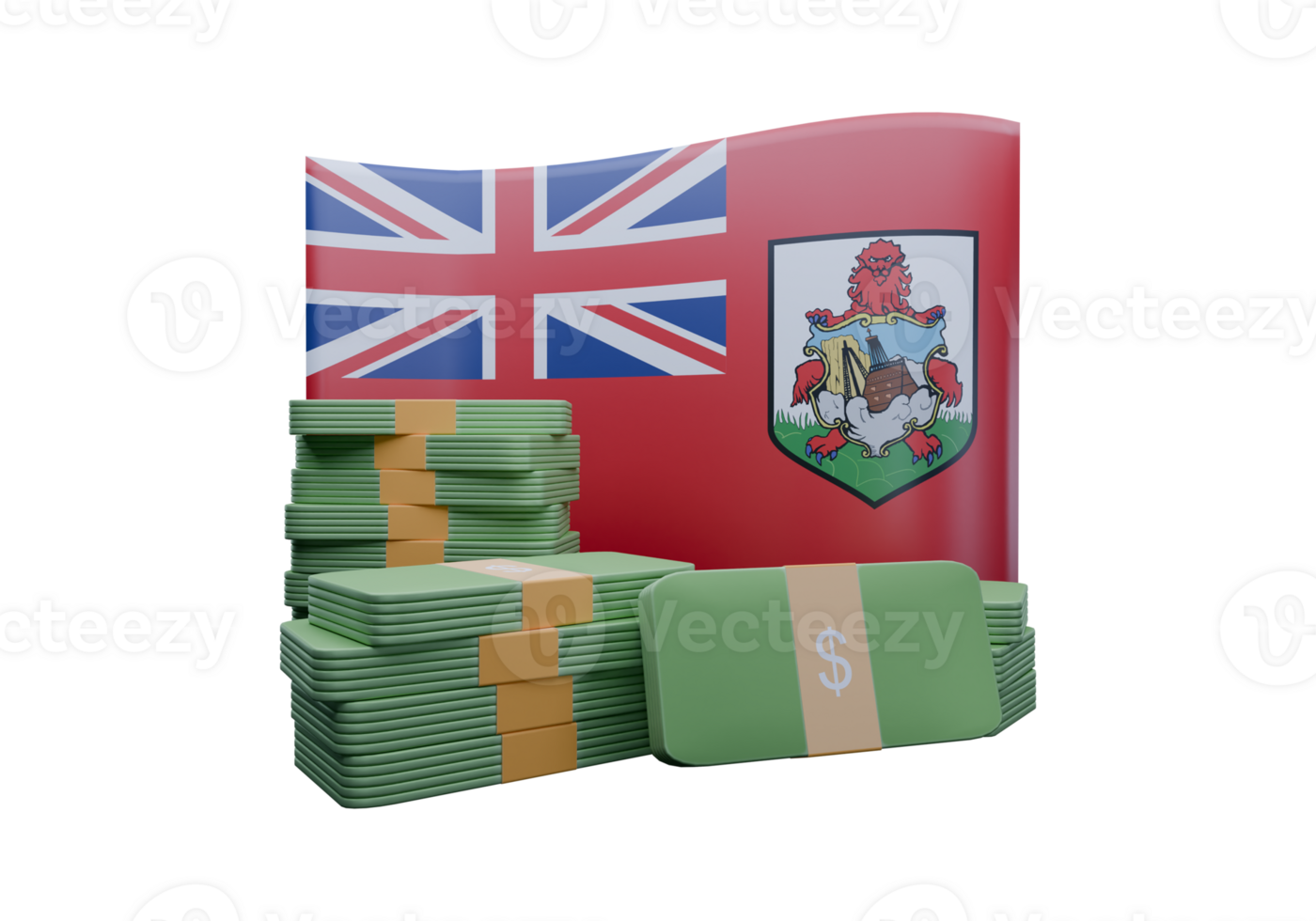 Inviting 3D render illustration of Bermuda flag and currency called Dollar png