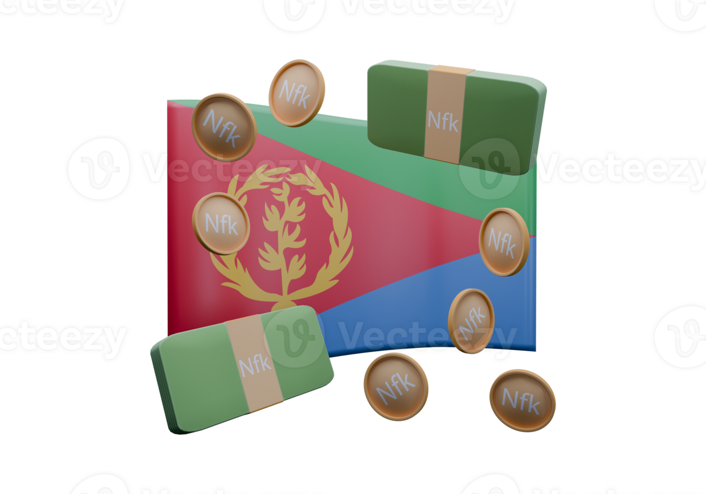 Dainty 3D render illustration of Eritrea flag and currency called Nakfa png