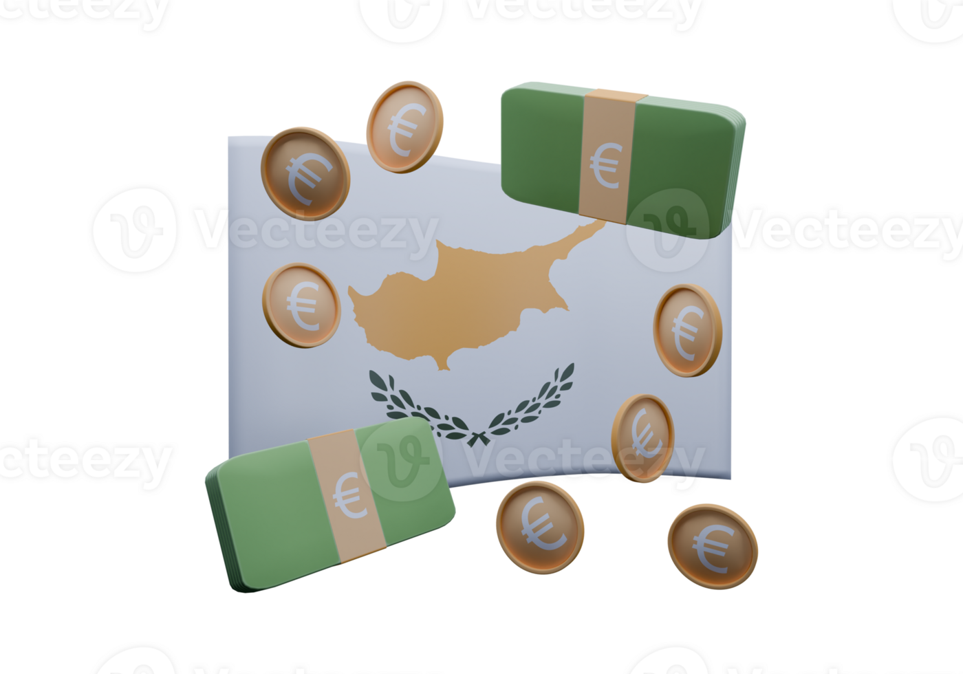 Outstanding 3D render illustration of Cyprus flag and currency called Euro png
