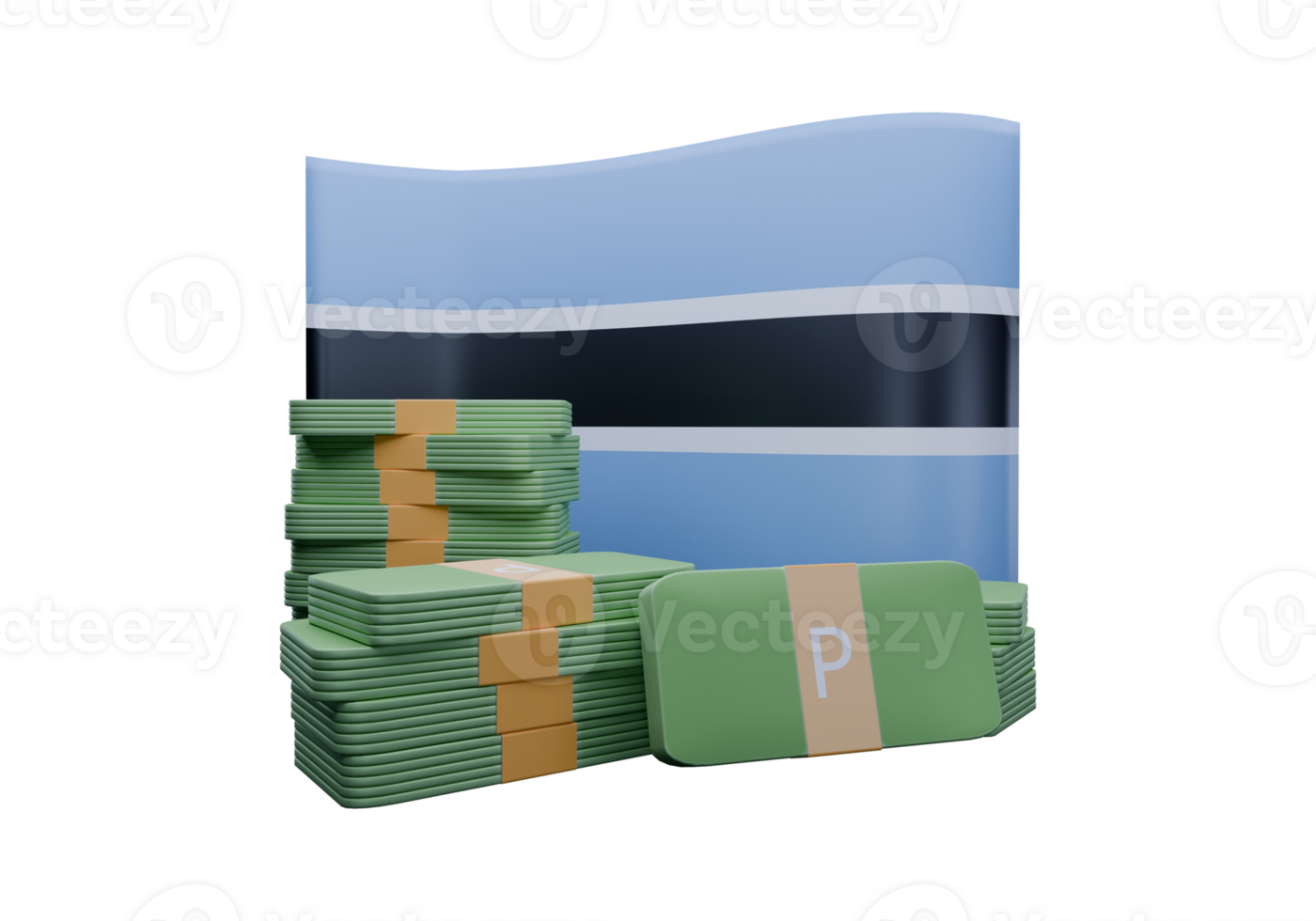 Flashy 3D render illustration of Botswana flag and currency called Pula png