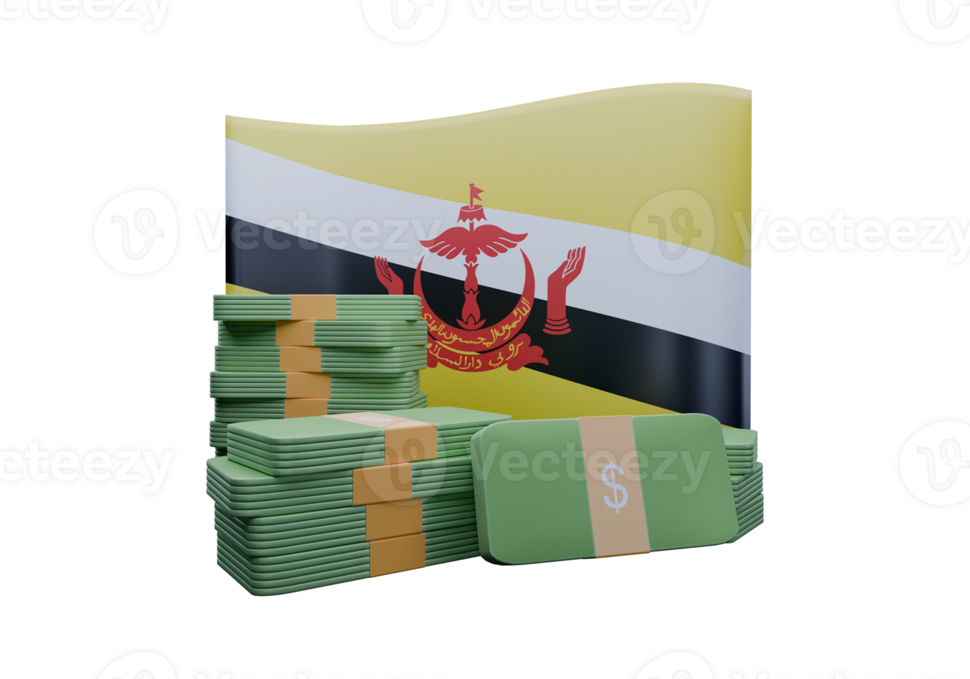 Dreamy 3D render illustration of Brunei Darussalam flag and currency called Dollar png