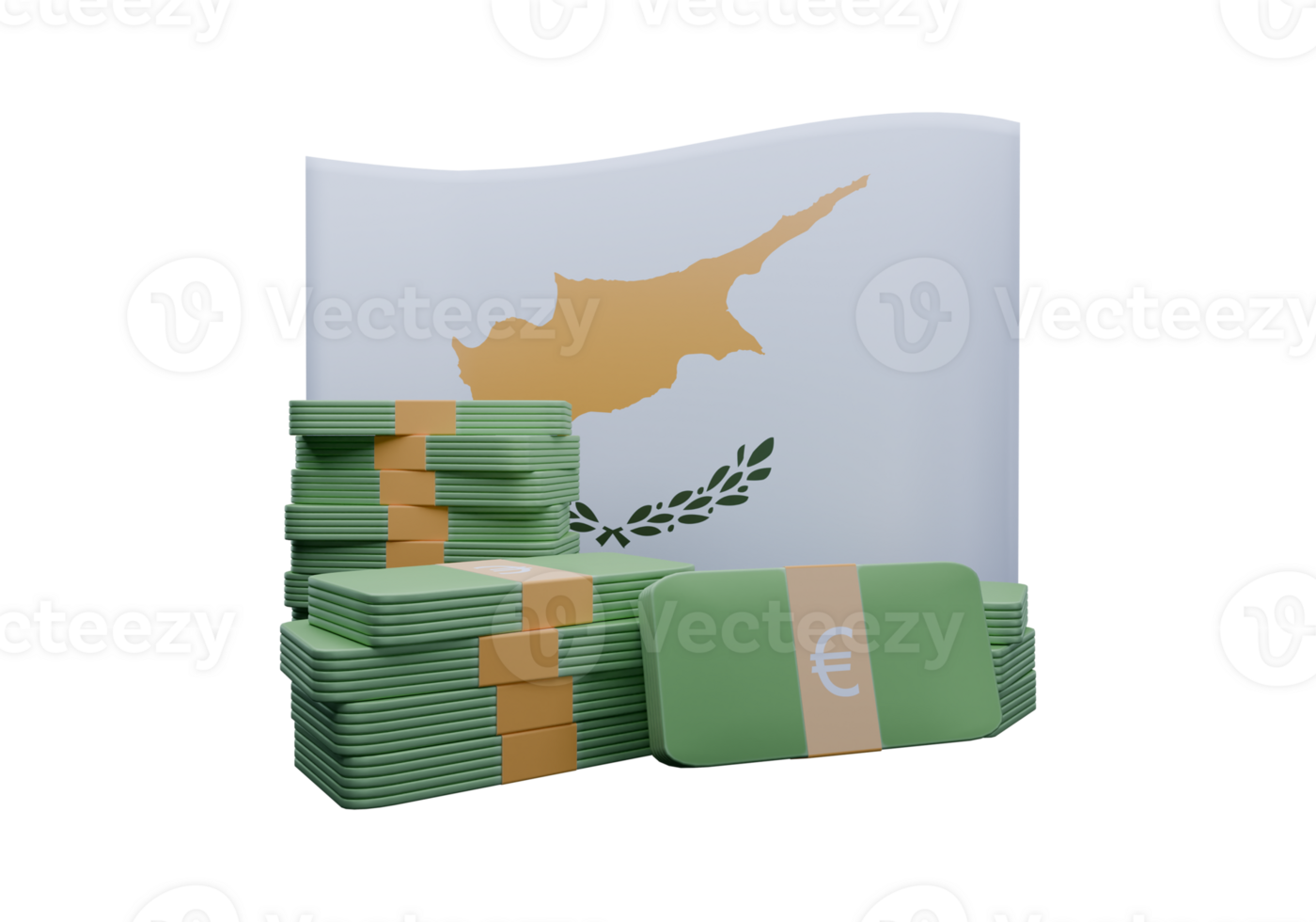 Nice 3D render illustration of Cyprus flag and currency called Euro png