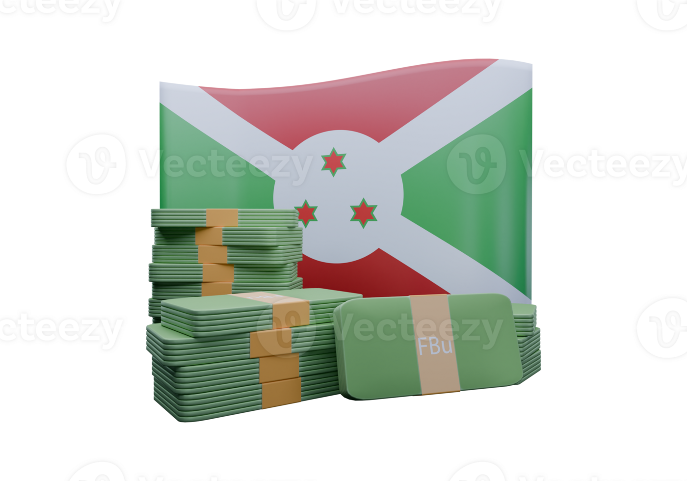 Brilliant 3D render illustration of Burundi flag and currency called Franc png