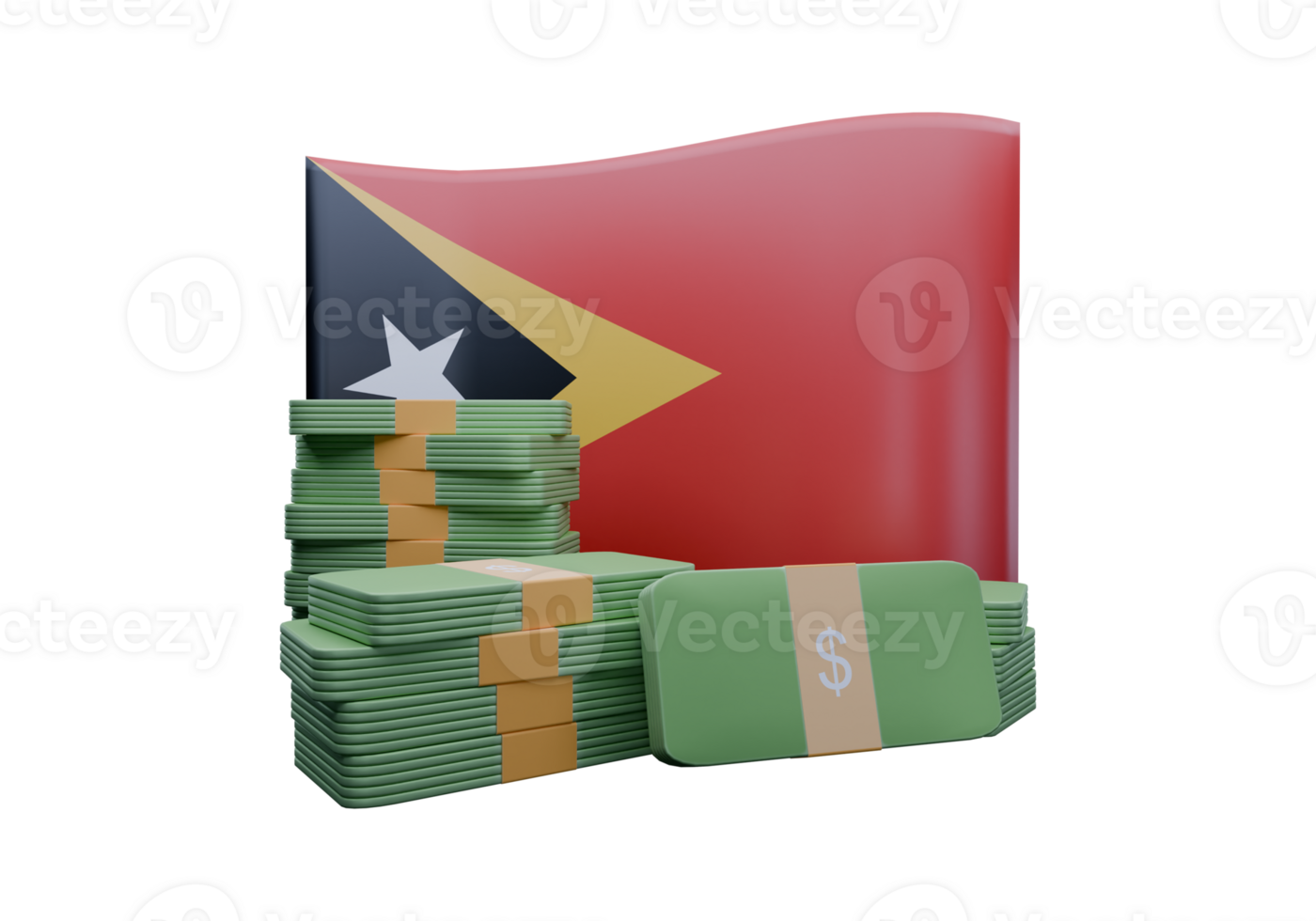 Ideal 3D render illustration of East Timor flag and currency called Dollar png