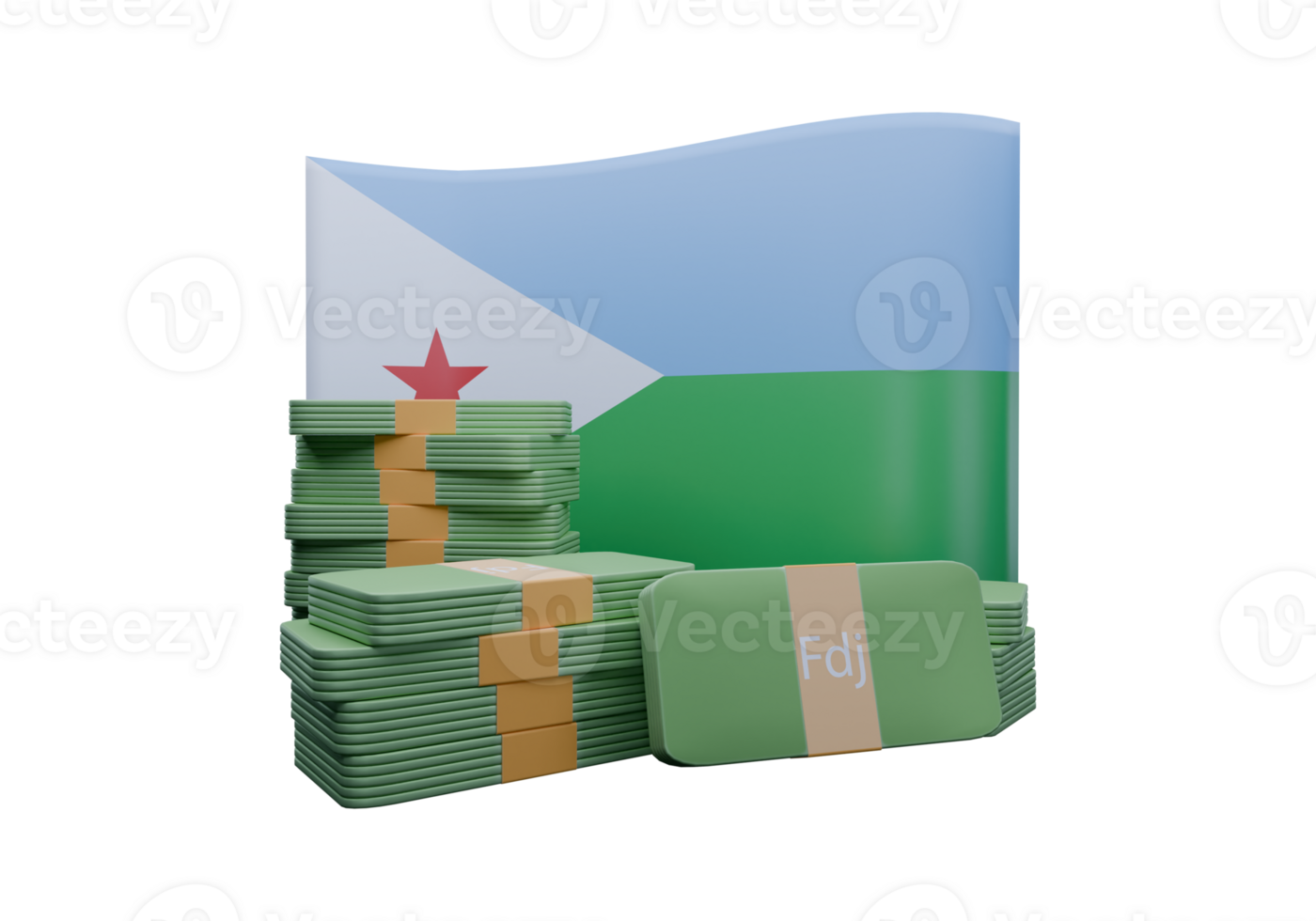 Mesmerizing 3D render illustration of Djibouti flag and currency called Franc png