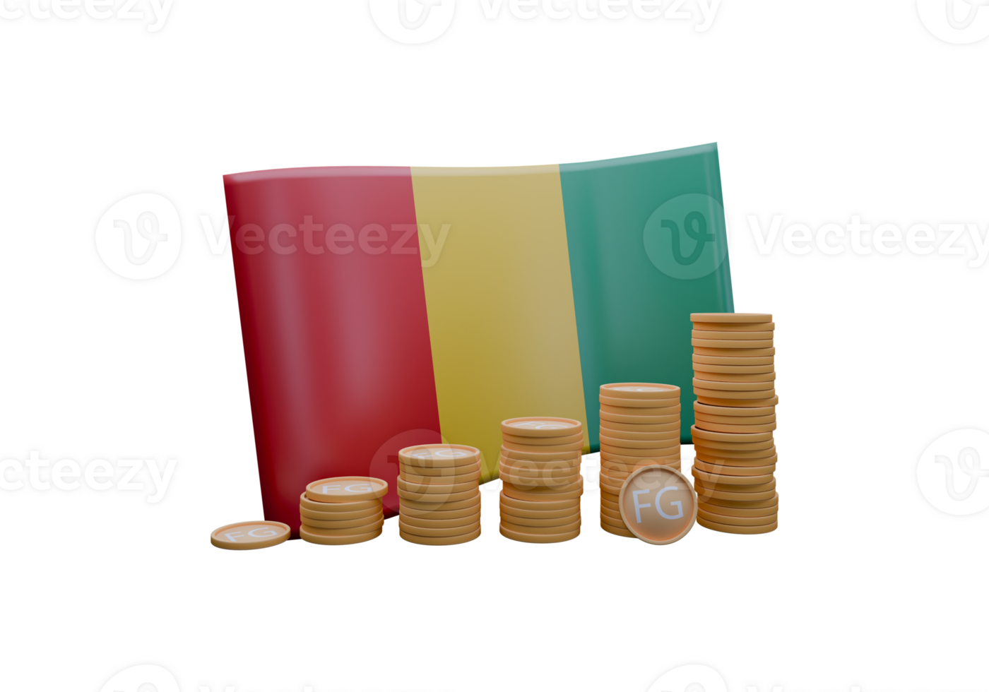 Luminous 3D render illustration of Guinea flag and currency called Guinean Franc png