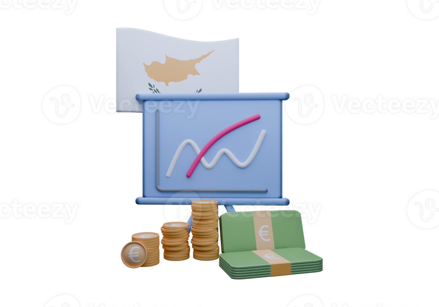 Shapely 3D render illustration of Cyprus flag and currency called Euro png