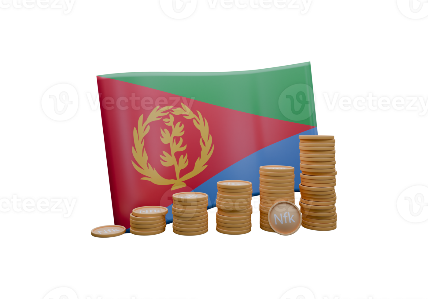 Divine 3D render illustration of Eritrea flag and currency called Nakfa png