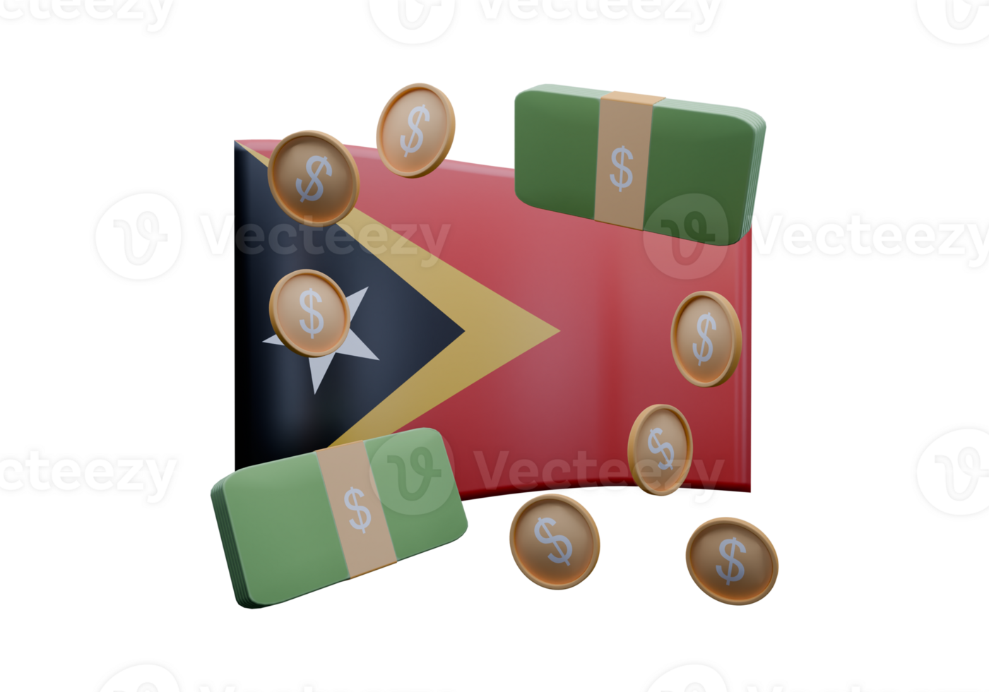 Heavenly 3D render illustration of East Timor flag and currency called Dollar png