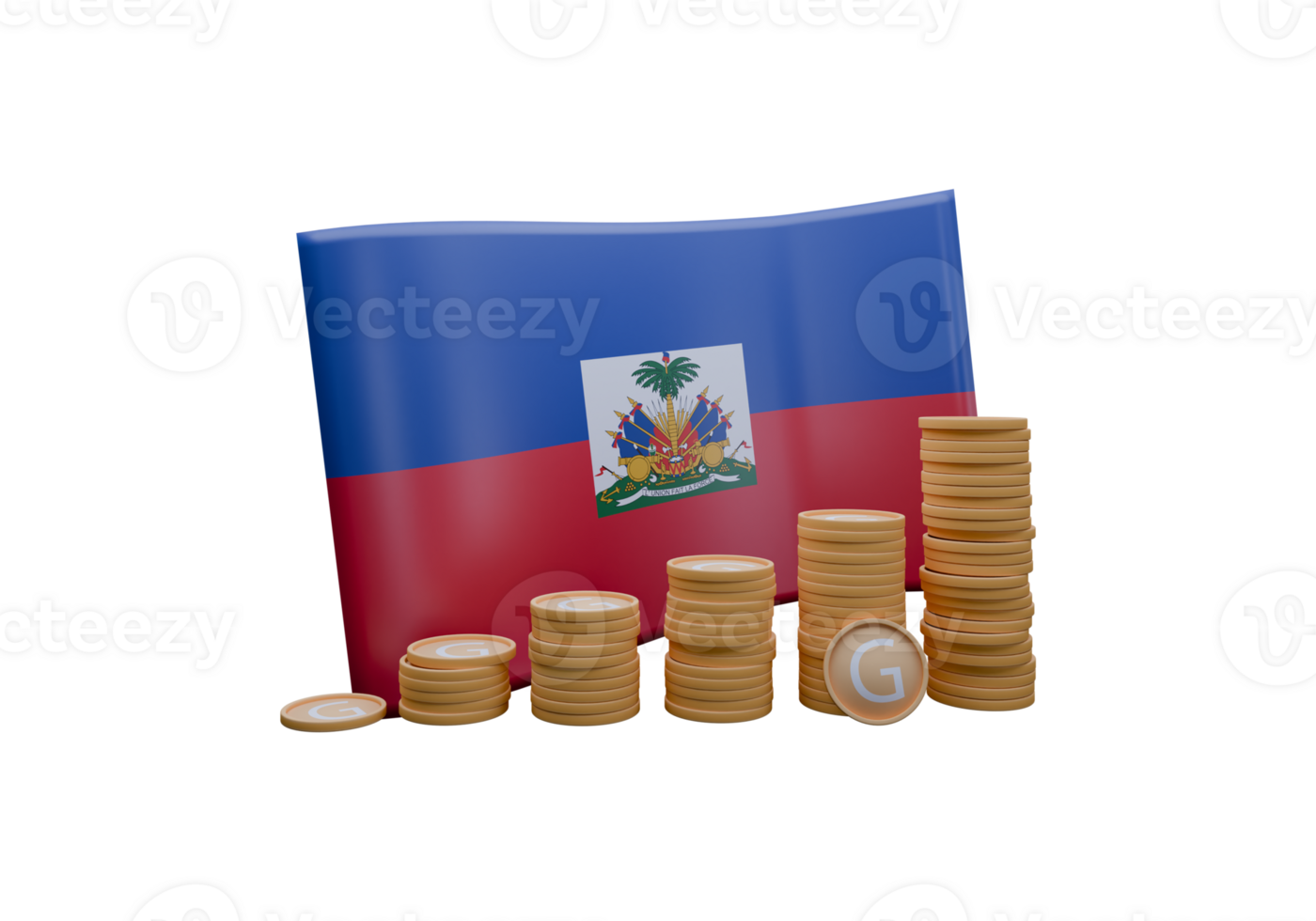 Charming 3D render illustration of Haiti flag and currency called Gourde png