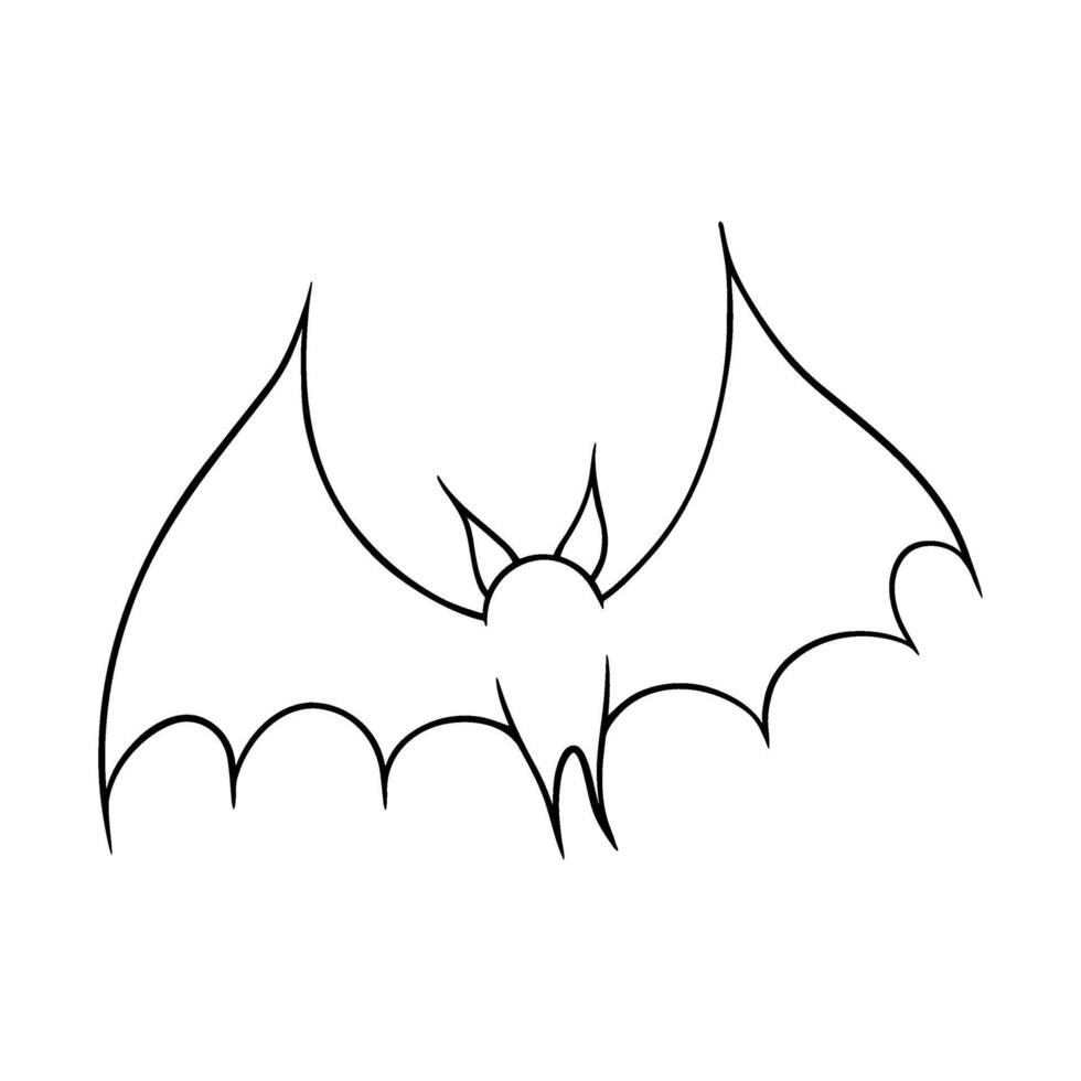 Halloween flying bat illustration in line art style. Graphic monochrome drawing. Hand drawn outline sketch, engraved doodle illustration. For coloring book, invitation, decoration. vector