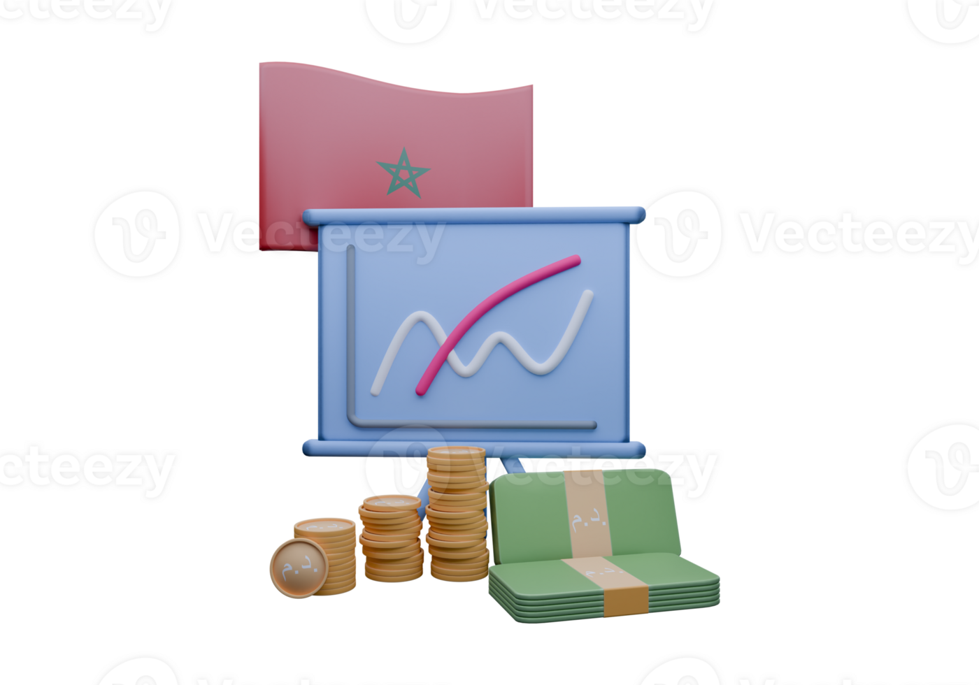 3D render illustration of Morocco flag and currency called Dirham png