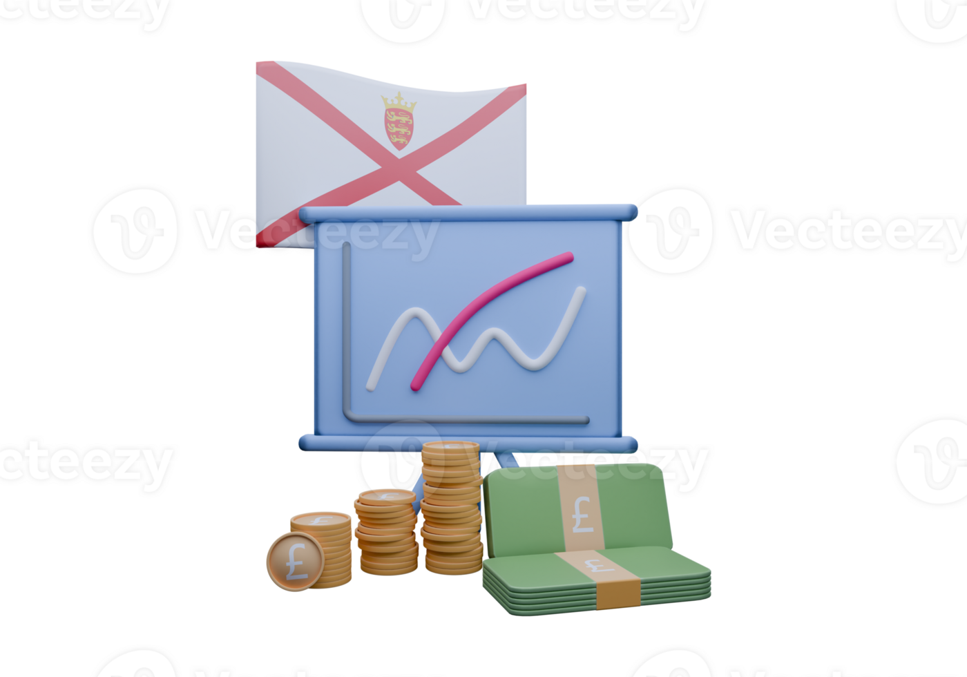 Incredible 3D render illustration of Jersey flag and currency called Pound png