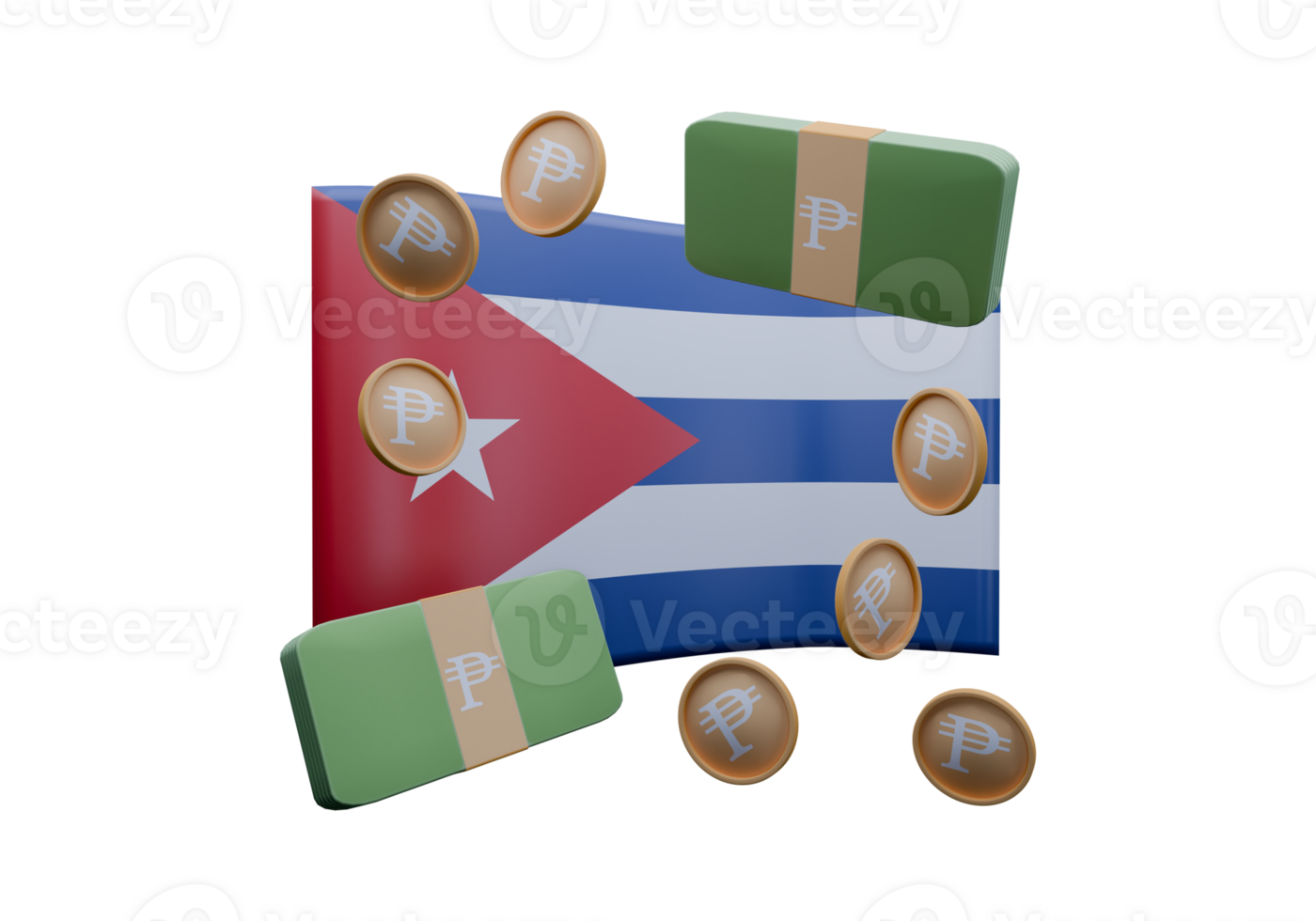 Striking 3D render illustration of Cuba flag and currency called Kyat png