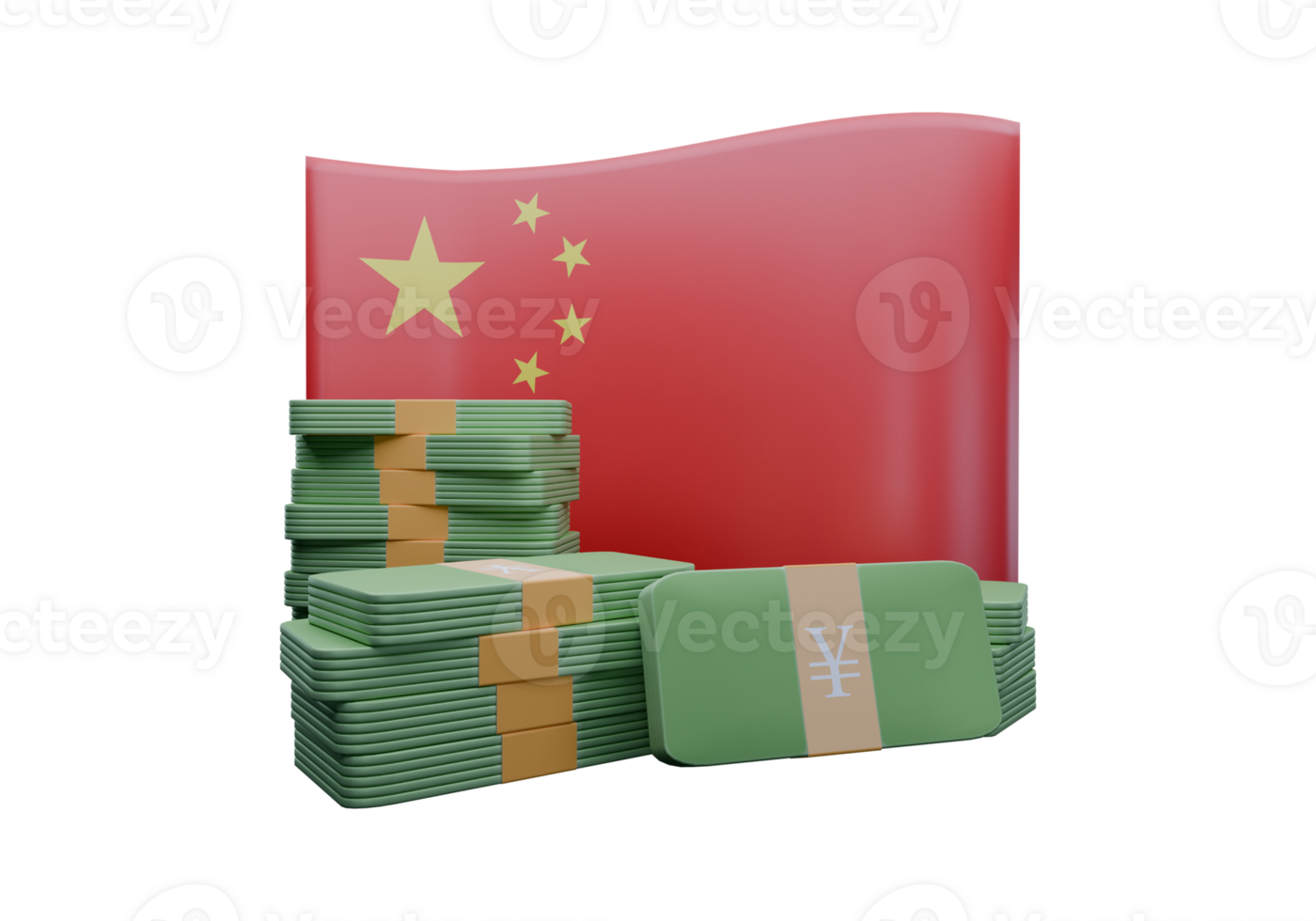 Unblemished 3D render illustration of China flag and currency called Yuan Renminbi png