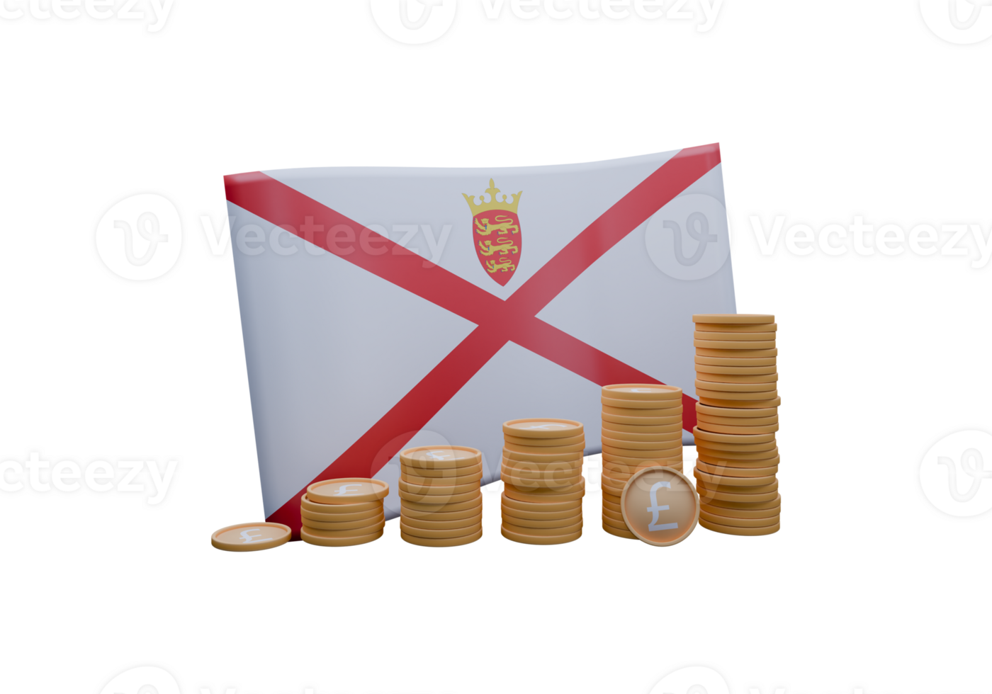 Stunning 3D render illustration of Jersey flag and currency called Pound png