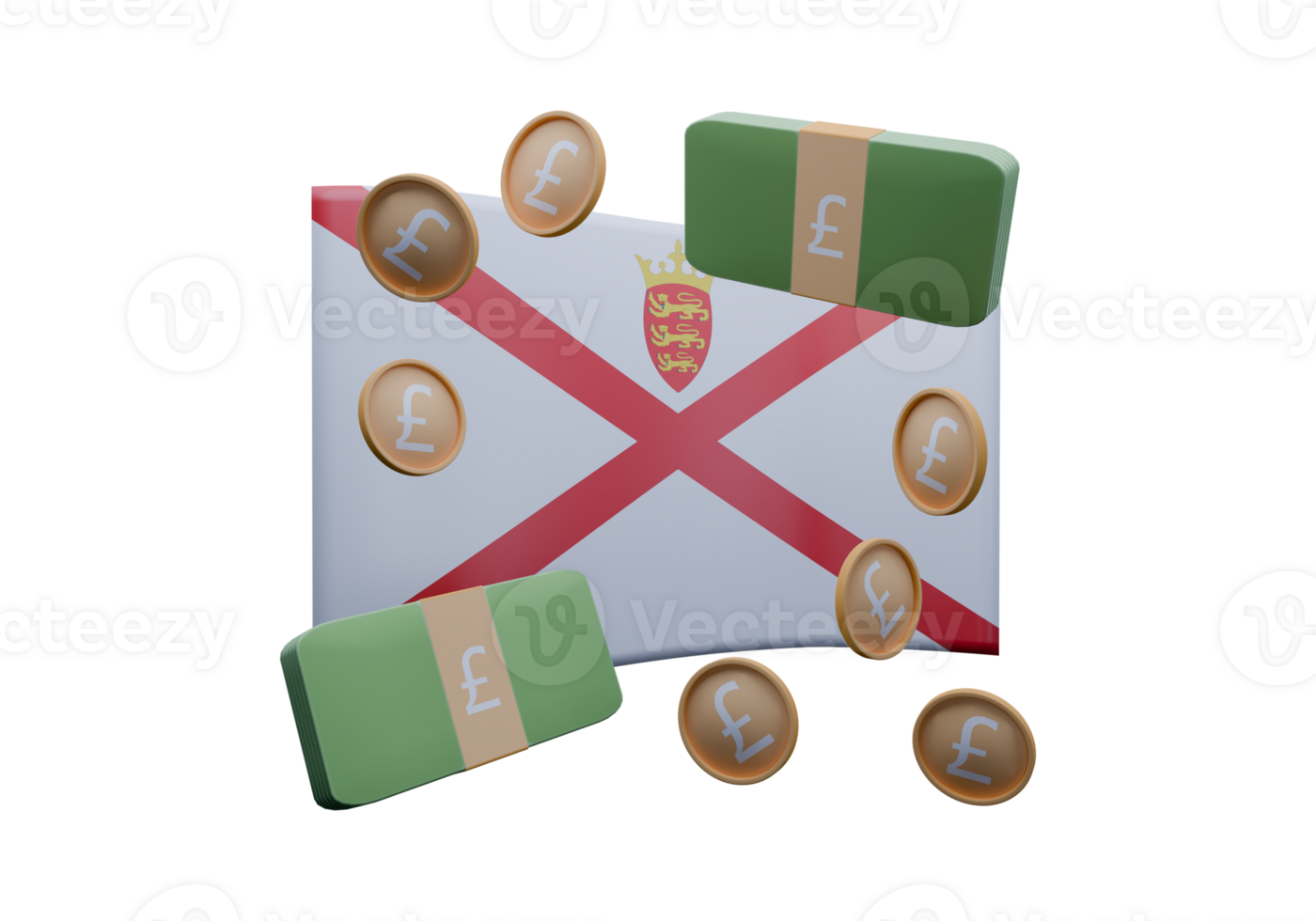 Amazing 3D render illustration of Jersey flag and currency called Pound png