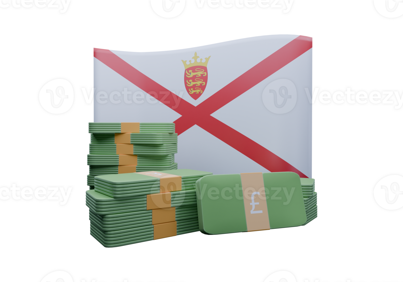 Beautiful 3D render illustration of Jersey flag and currency called Pound png