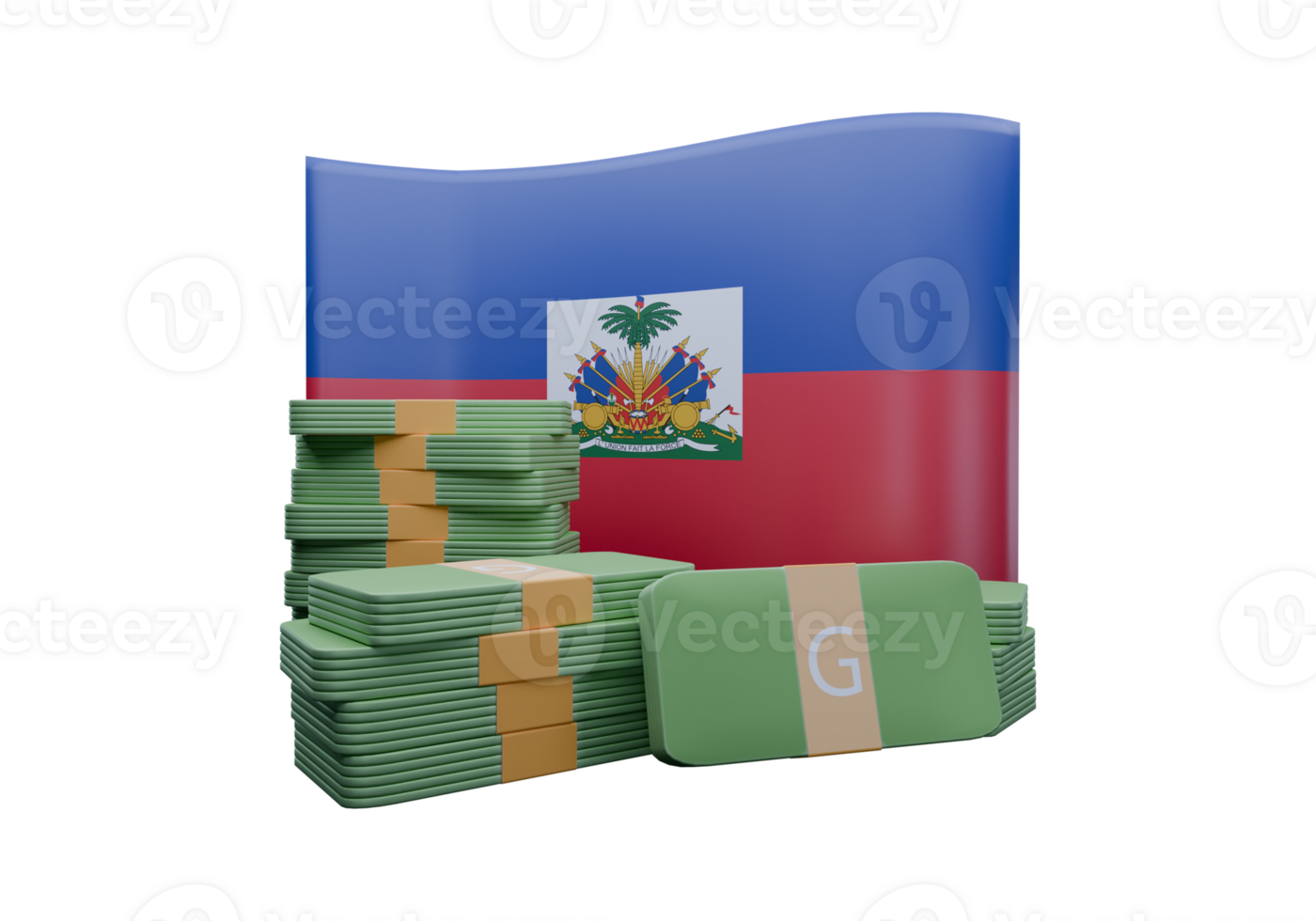 Breathtaking 3D render illustration of Haiti flag and currency called Gourde png