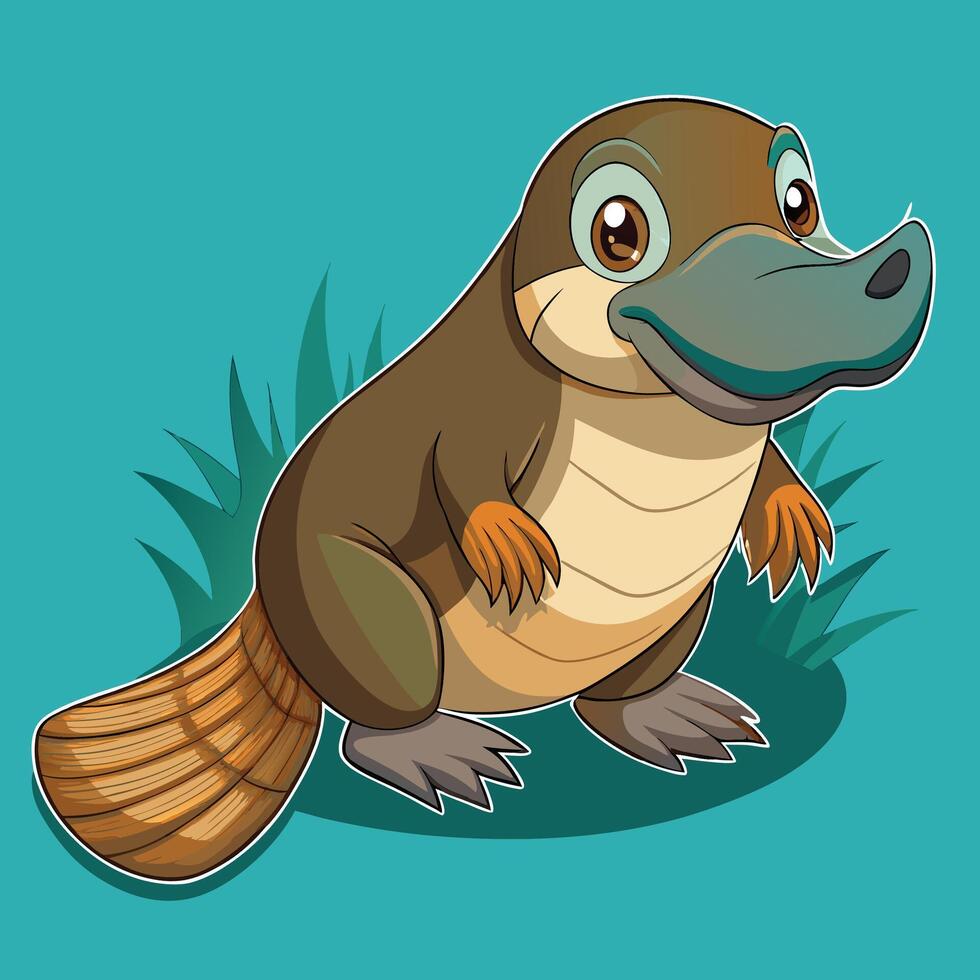 Platypus Illustration on solid background with leafs vector