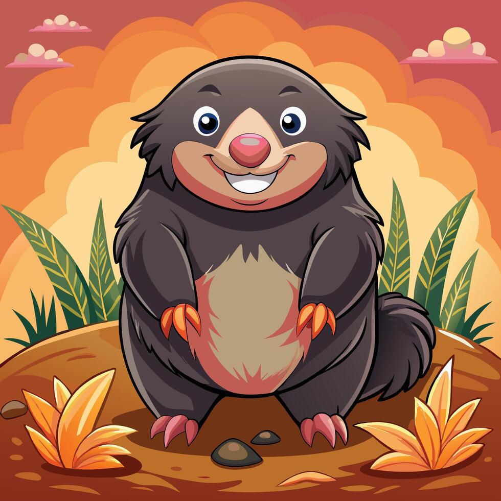 Mole Illustration standing on mud and playing vector