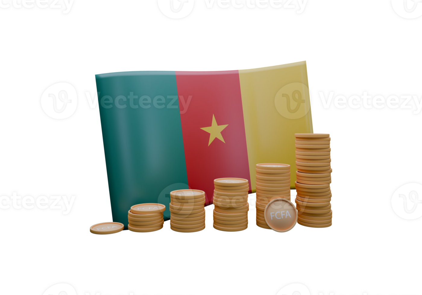 Bewitching 3D render illustration of Cameroon flag and currency called CFA Franc png