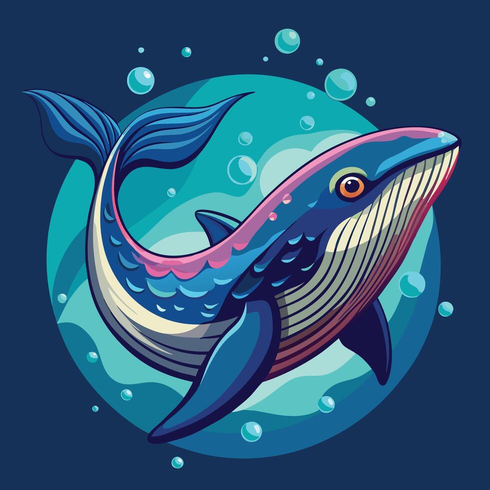 A whale illustration on solid background in sea vector