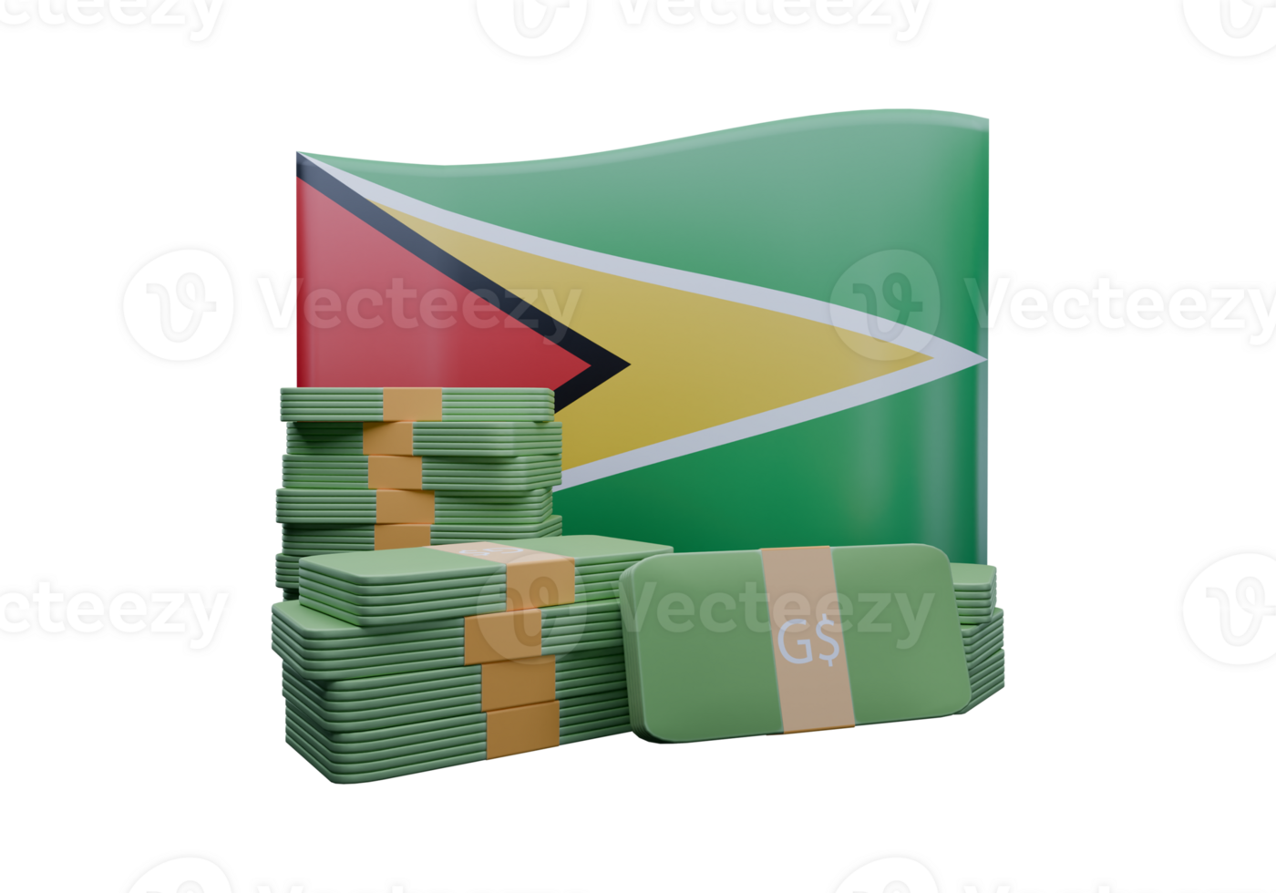 Gorgeous 3D render illustration of Guyana flag and currency called Guyanese Dollar png