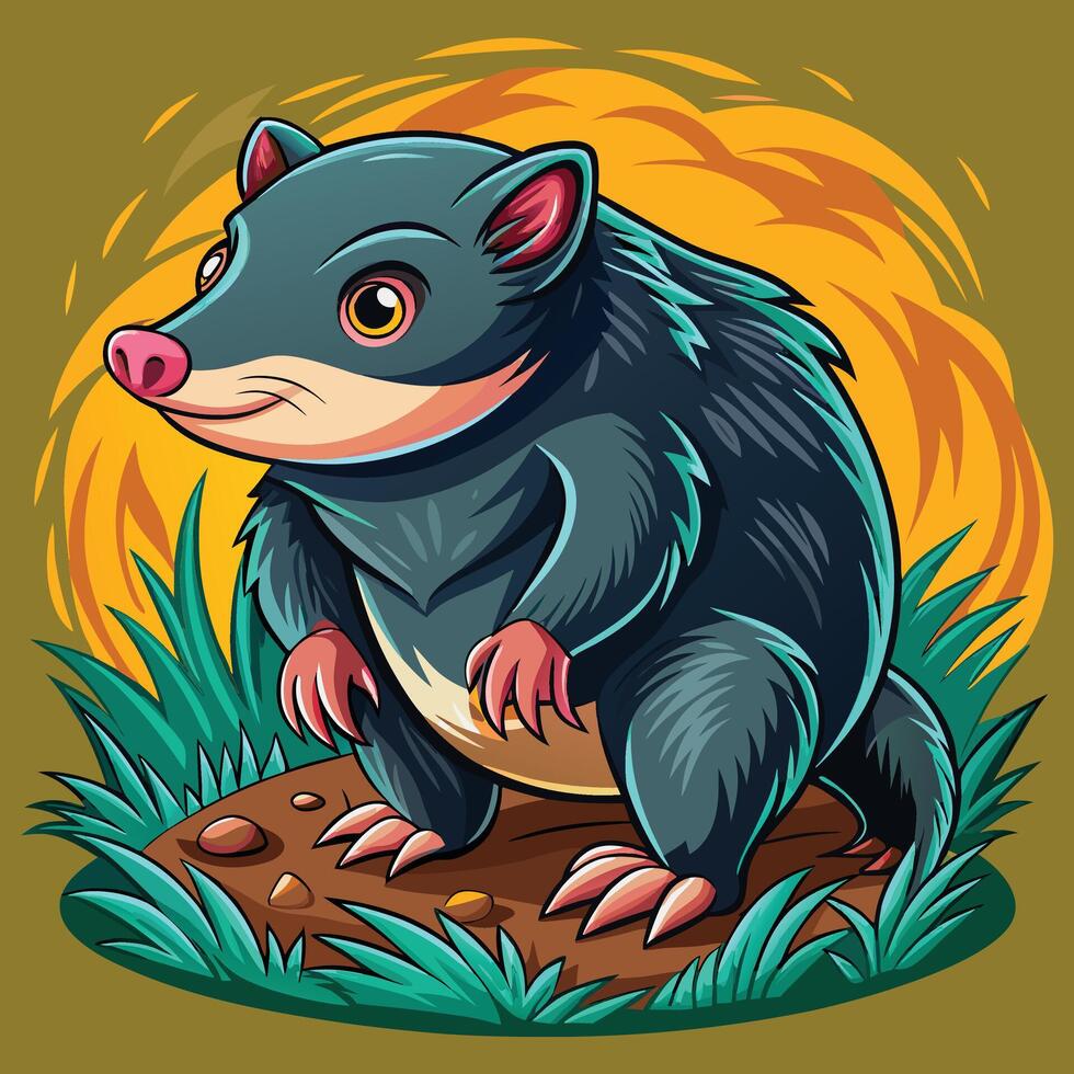 Illustration of Mole standing on Mud and leafs and solid background vector