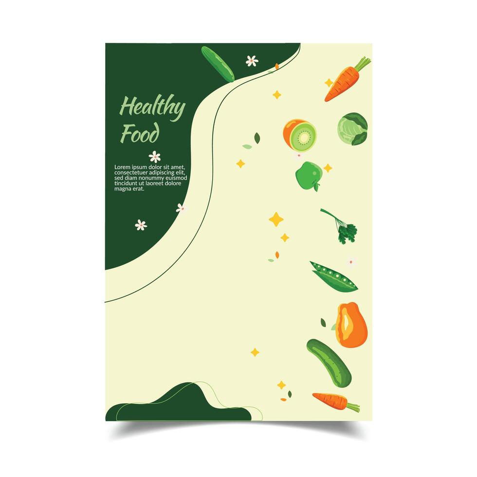 Healthy Food Illustration Flyer Design Template vector