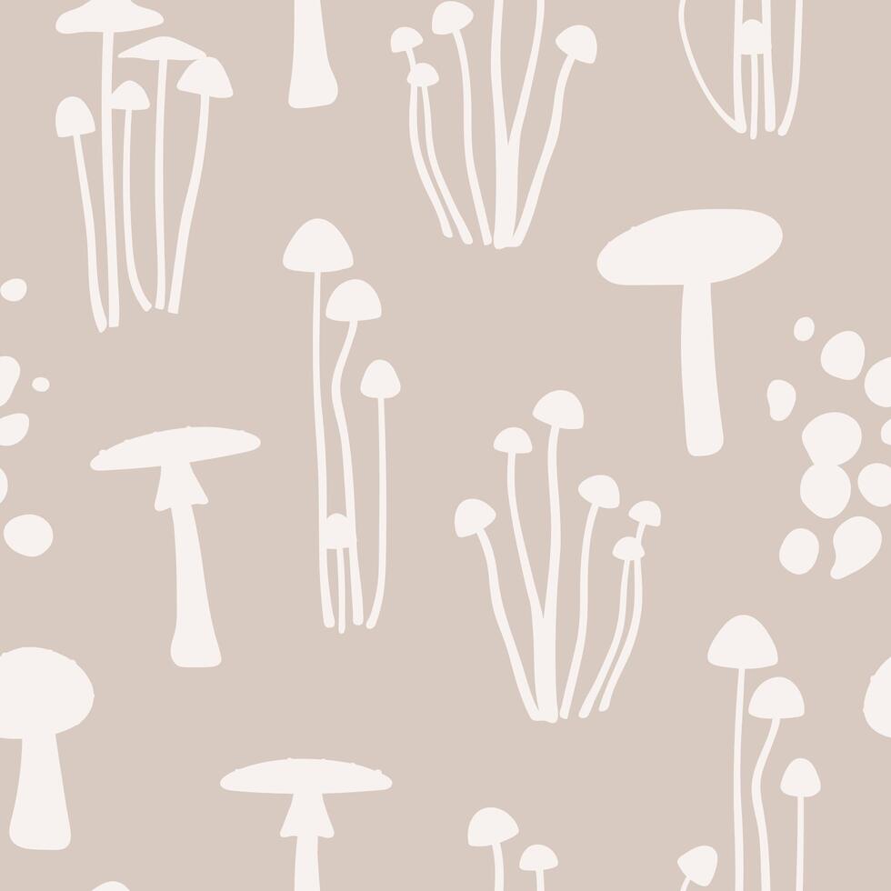 Seamless pattern with hand drawn mushrooms silhouettes vector