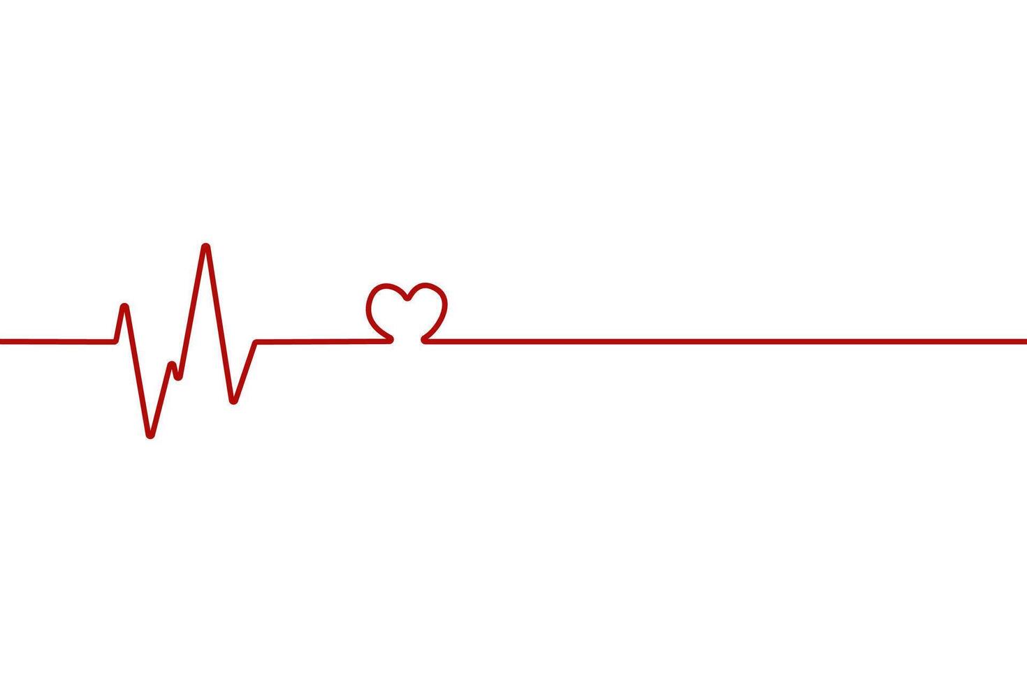 Heart pulse one line red cardiogram sign heartbeat, cardiogram in the form of pulsation and heart. vector