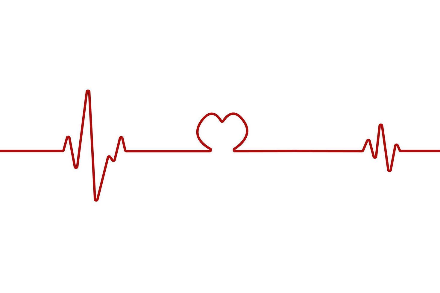 Heart pulse one line red cardiogram sign heartbeat, cardiogram in the form of pulsation and heart. vector