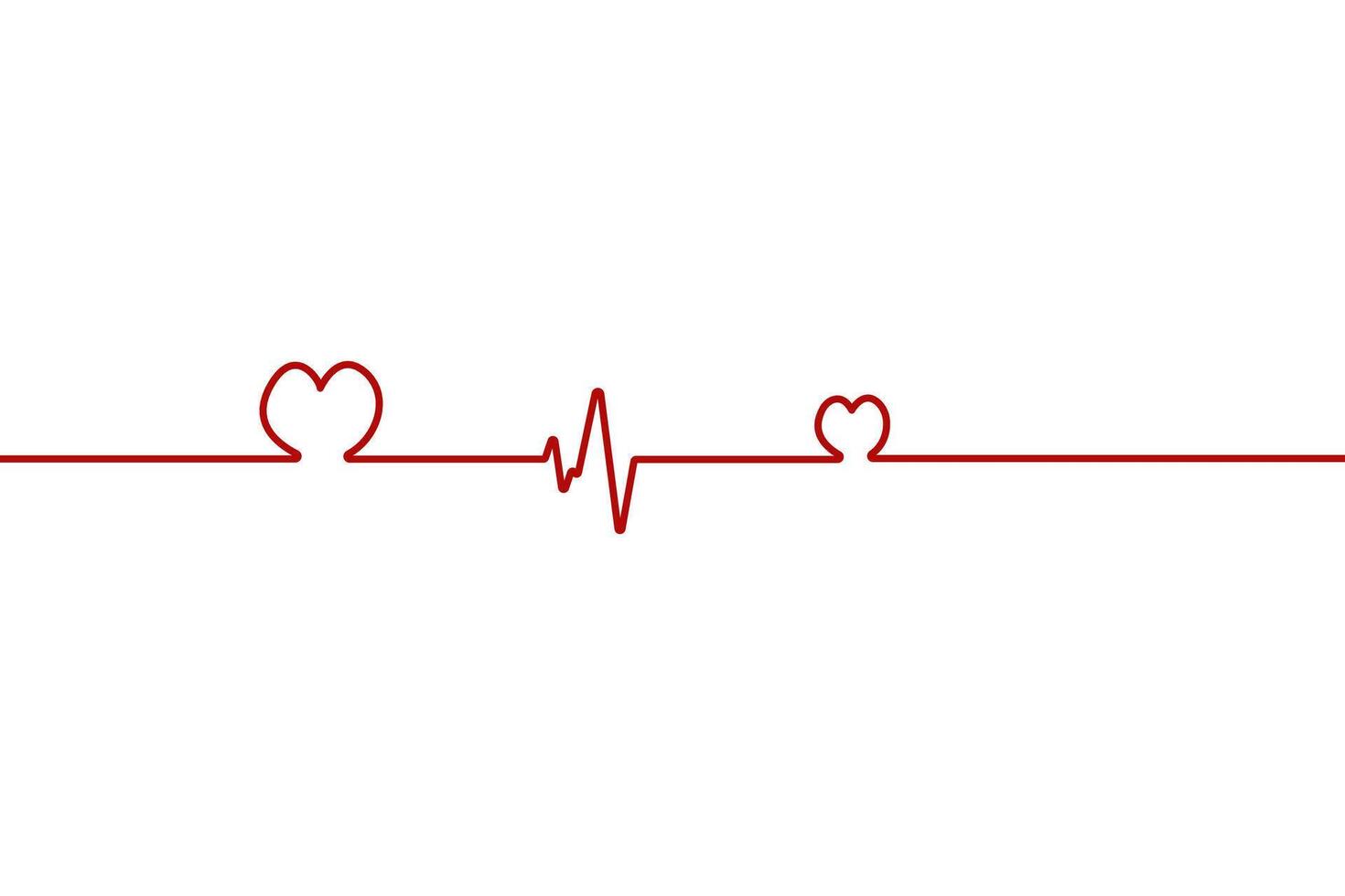 Heart pulse one line red cardiogram sign heartbeat, cardiogram in the form of pulsation of two hearts. vector