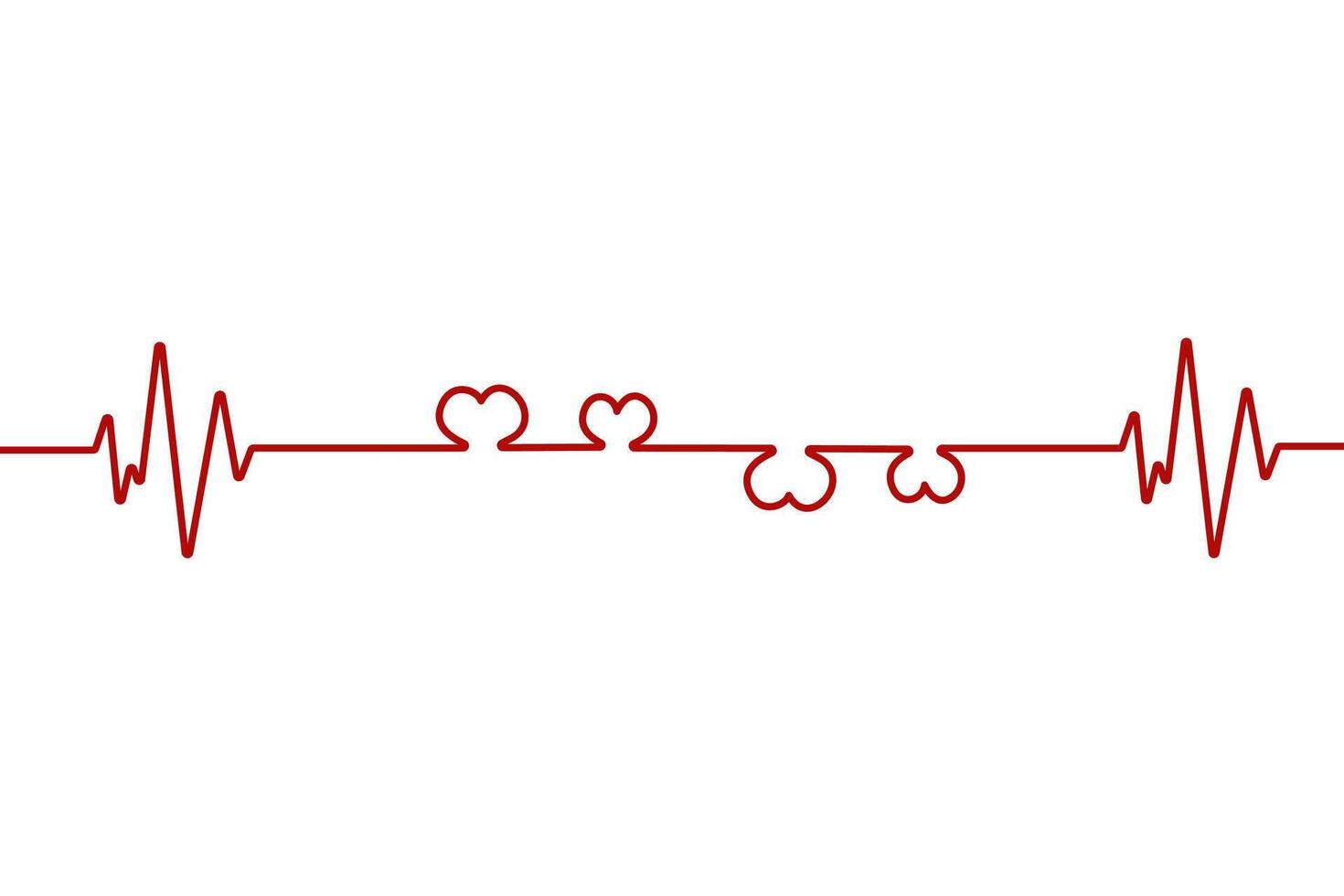 Heart pulse one line red cardiogram sign heartbeat, cardiogram in the form of pulsation of two hearts.Red Ecg Heartbeat Lines With Hearts Collection vector
