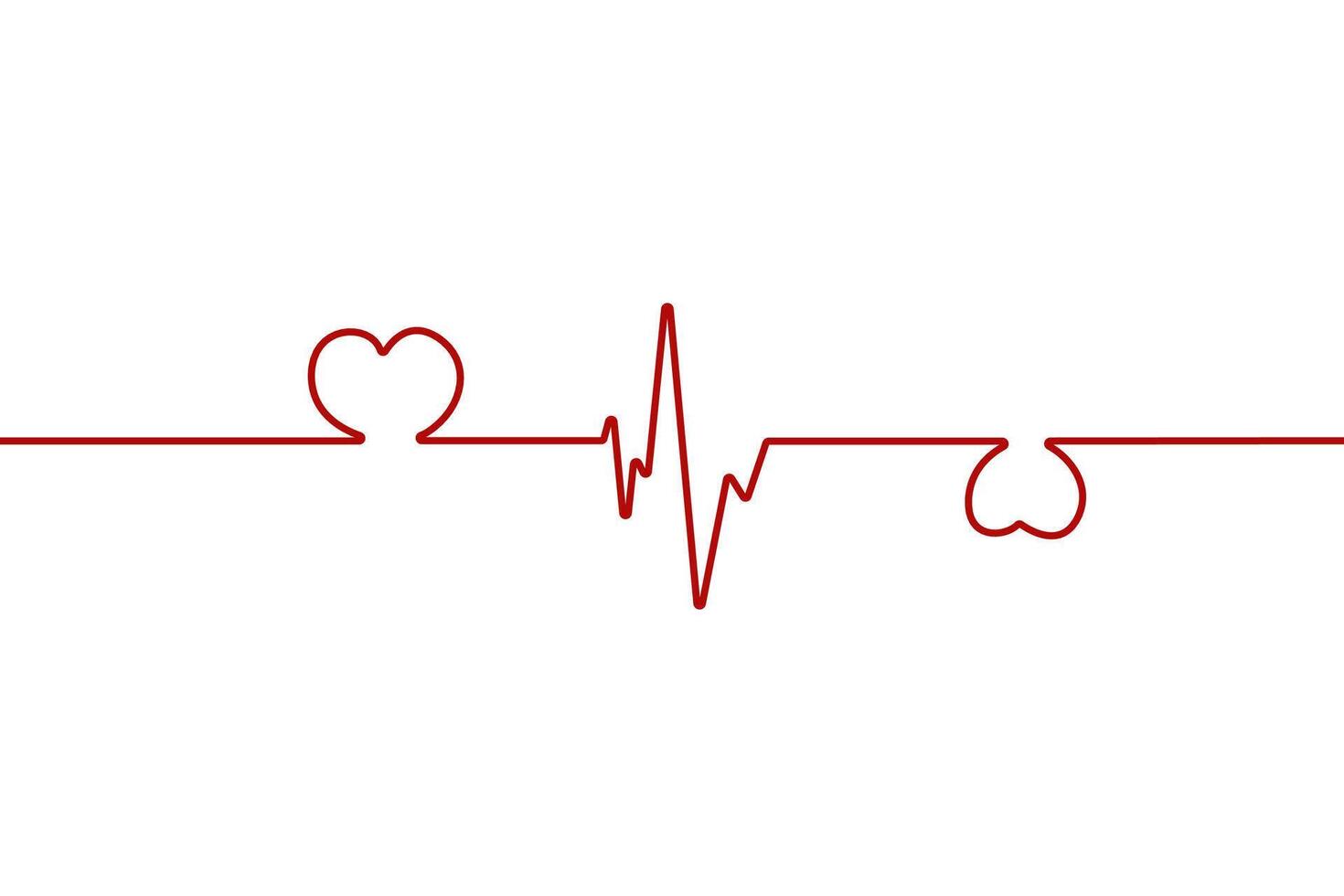 Heart pulse one line red cardiogram sign heartbeat, cardiogram in the form of pulsation of two hearts.Red Ecg Heartbeat Lines With Hearts Collection vector